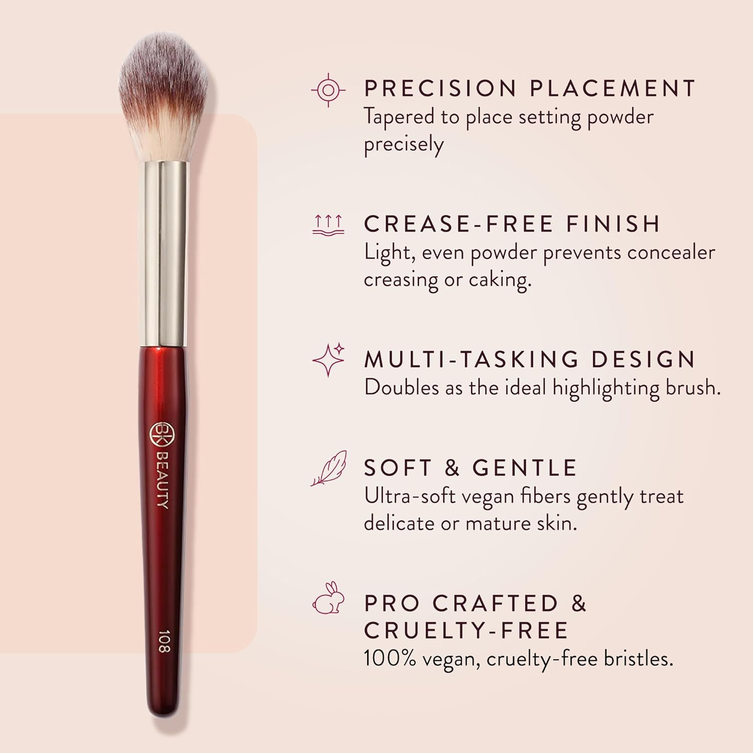 BK BEAUTY 108 PRECISION POWDER MAKEUP BRUSH &ndash; Pro-Designed Tapered Brush for Precise Under-Eye Setting, Crease-Free Finish, and Subtle Highlighting image number 2