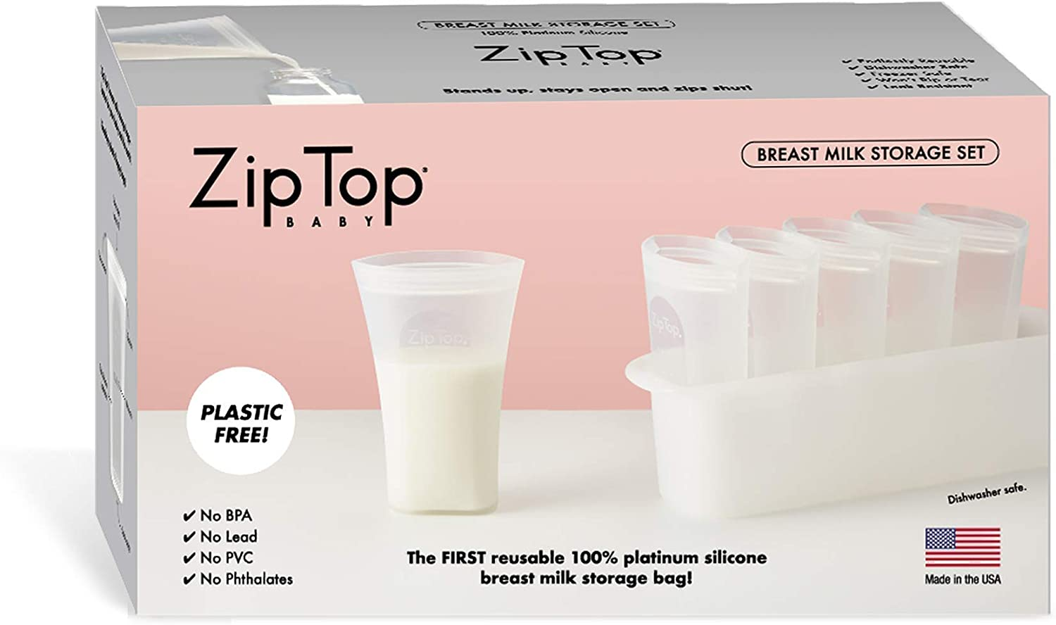 Zip Top Platinum Silicone Breast Milk Storage Bag Reusable Set of 6 + Freezer Tray image number 3