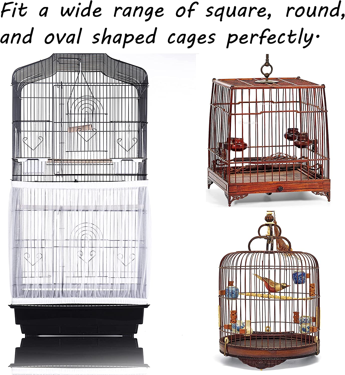 Tamu Style Bird Cage Seed Catcher, Large, Stretchy Form Fitting Mesh Skirt Cover for Parrot Enclosures, Light and Breathable Fabric, Prevent Scatter and Mess, Reusable, Adjustable, Lightweight, White - White image number 4