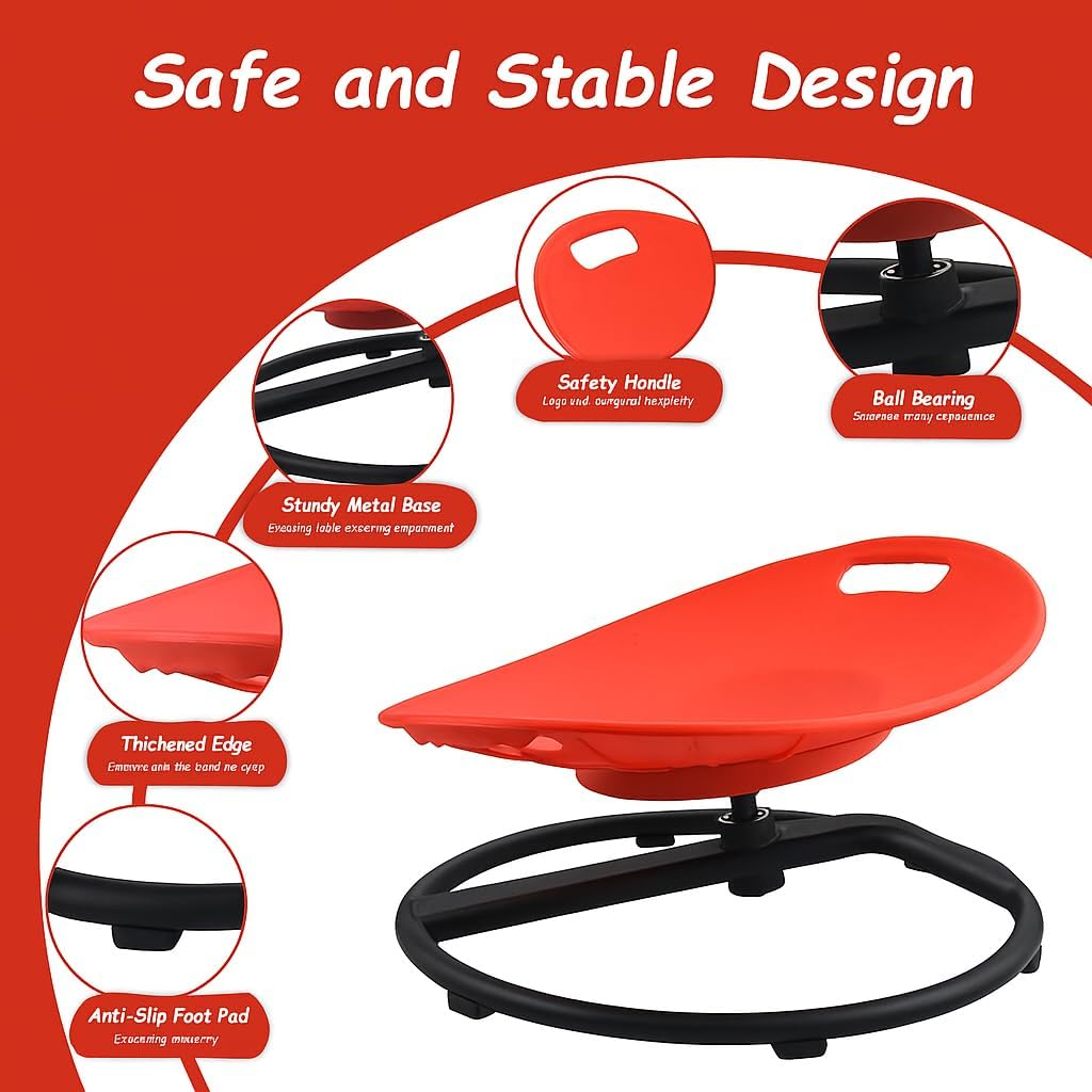 Spinning Chair for Autistic Kids - Sensory Swivel Chair with Safety Handle, Non-Slip Base, for Children with Autism & ADHD (Red) image number 6