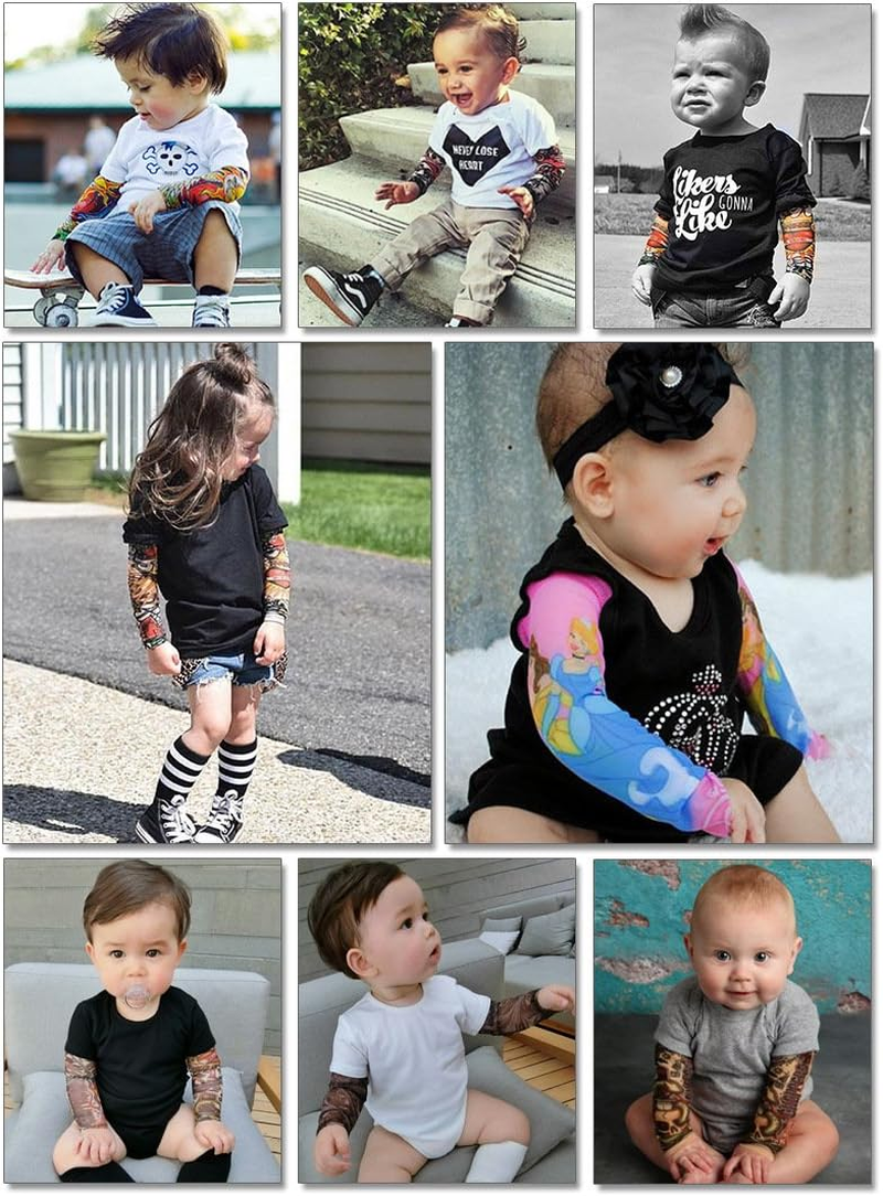 Temporary Tattoo Arm Sunscreen Sleeves for Kids Boy Girls 3-8 Years Old, Body Art Arm Stockings Slip on Accessories for Halloween Cosplay Party Props - Designs Tiger, Crown Heart, Skull, Tribal image number 6