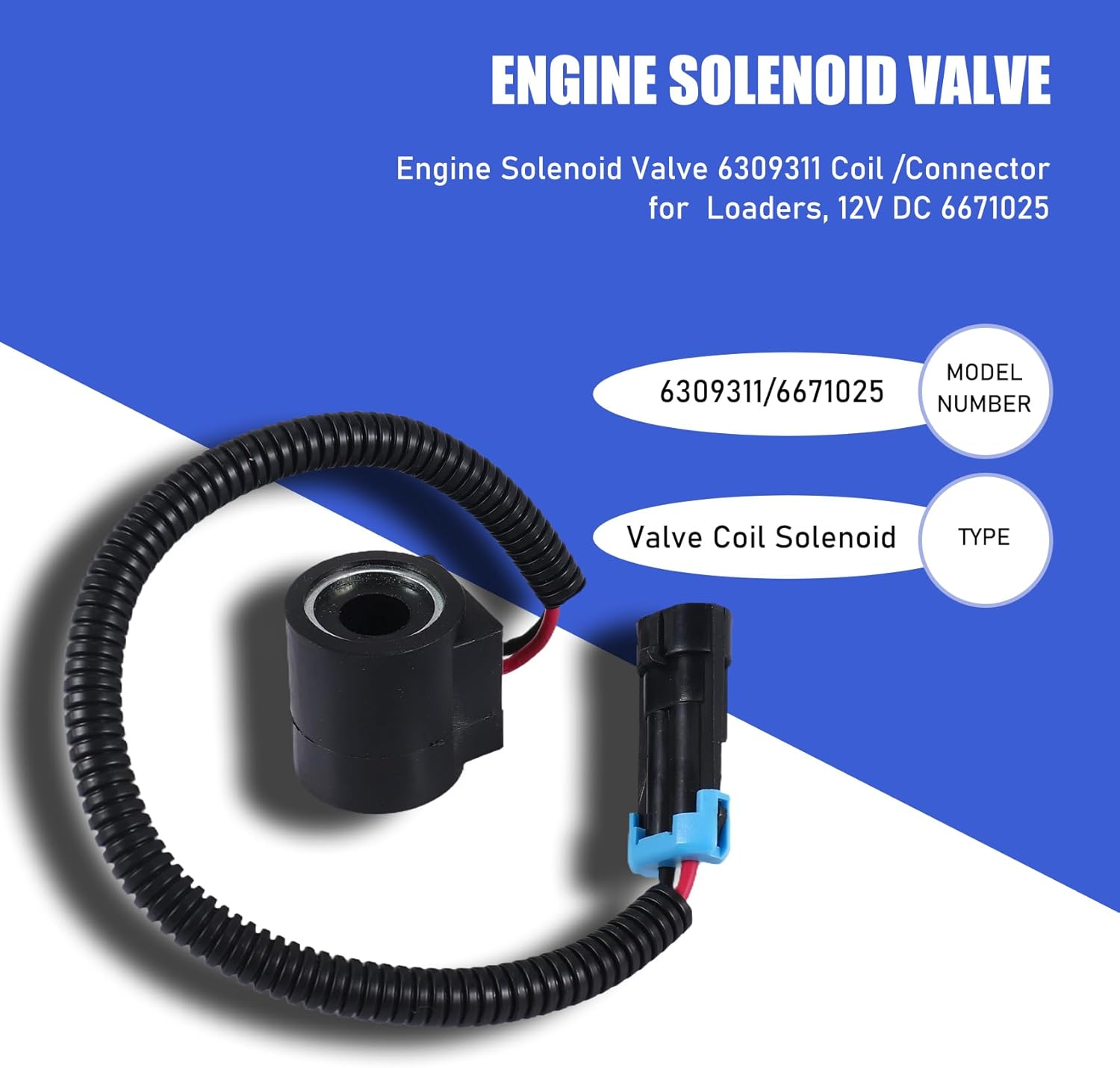 Engine Solenoid Valve 6309311 Coil/Connector for Loaders, 12V DC 6671025 image number 2
