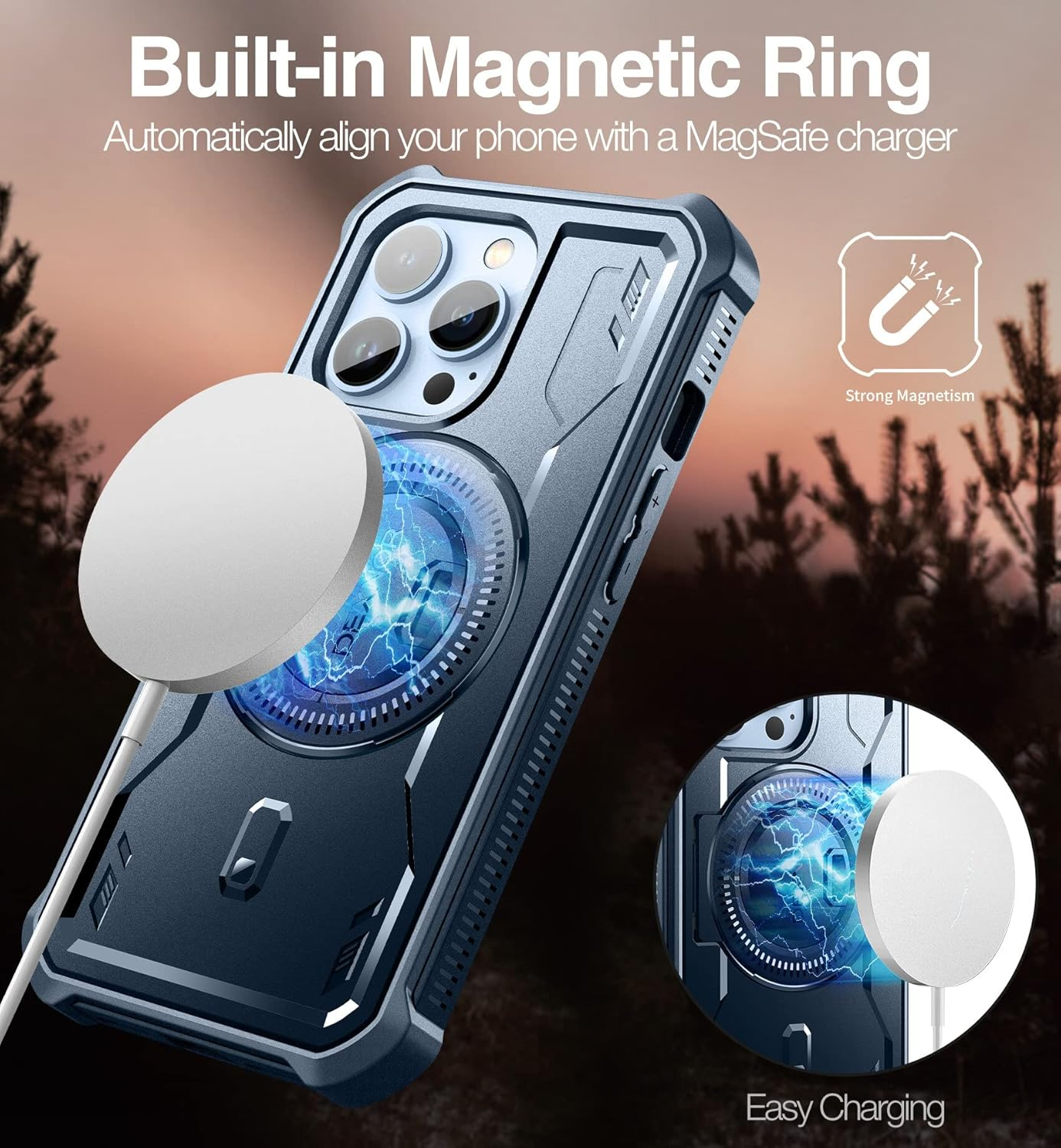 DEXNOR for Iphone 13 Pro Case Compatible for Magsafe[Built in Screen Protector and Kickstand]，Heavy Duty Military Grade Protection Shockproof Protective Cover for Iphone 13 Pro - Navy Blue - Black image number 7