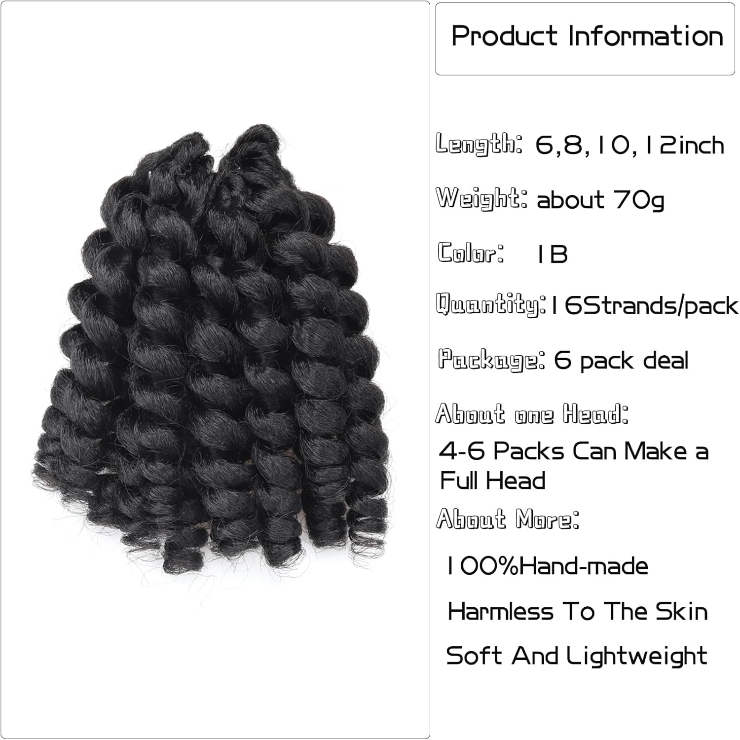 Roktress 6 Packs 8 Inch Jamaican Bounce Crochet Hair Jumpy Wand Curl Crochet Hair African Ombre Kanekalon Synthetic Crochet Braiding Hair Extensions for Black Women (8" 6Packs, 1B#) image number 2