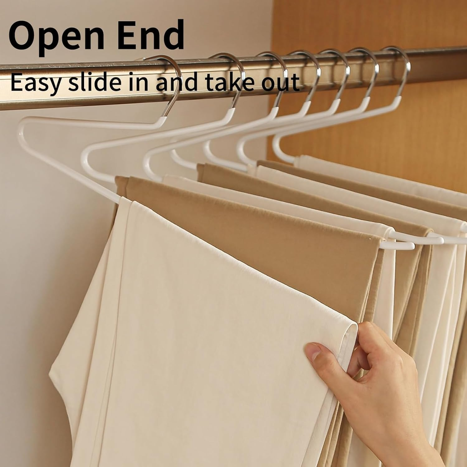 10 Pack Pants Hangers,Swan Neck Z-Shaped Space Saving Hangers for Pants with Non-Slip Rubber Coating,Open-Ended Metal Trouser Hangers for Pants,Skirt,Blankets,Closet Organisation (White) - White image number 4
