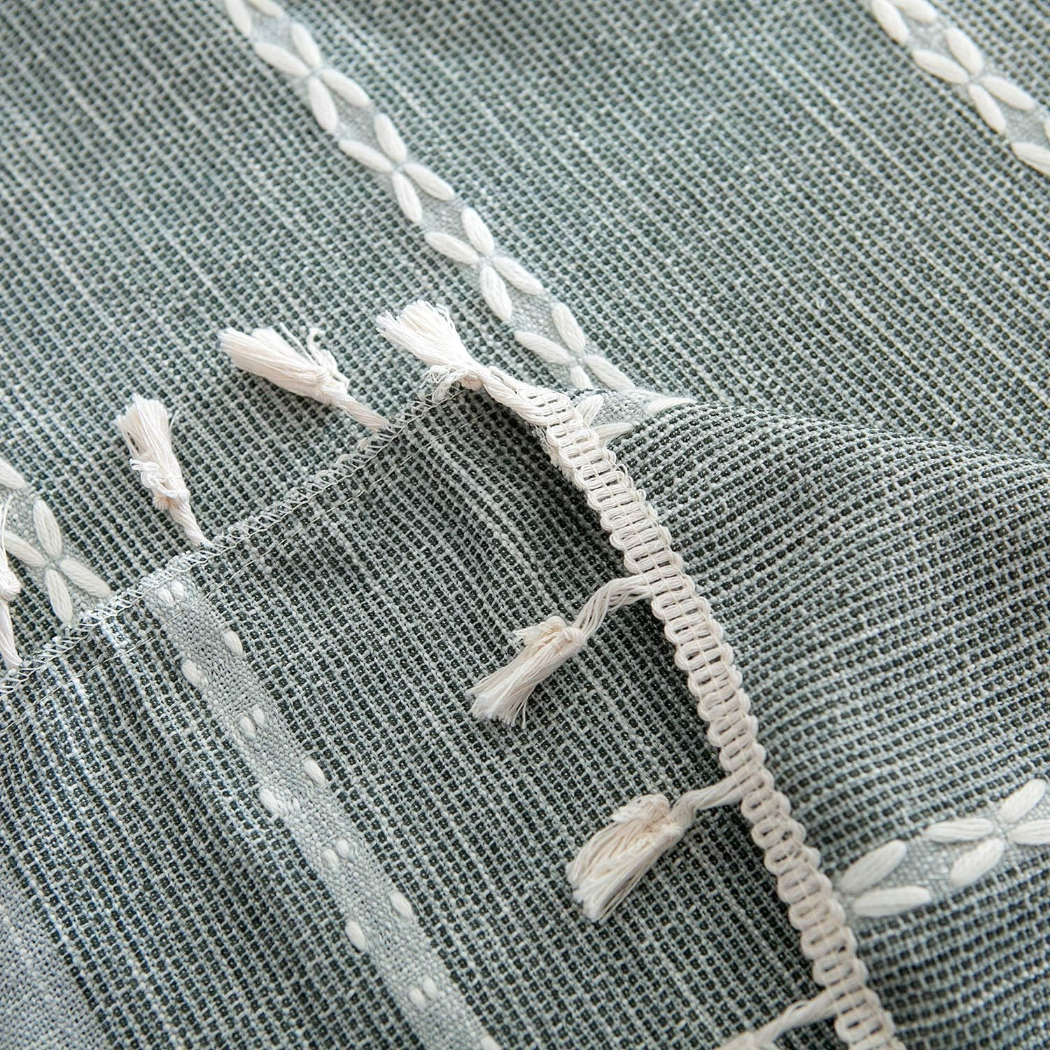 Colorbird Stitching Tassel Tablecloth Heavy Weight Cotton Linen Dust-Proof Table Cover for Kitchen Dinning Tabletop Decoration (Round, 60 Inch, Grey) image number 2