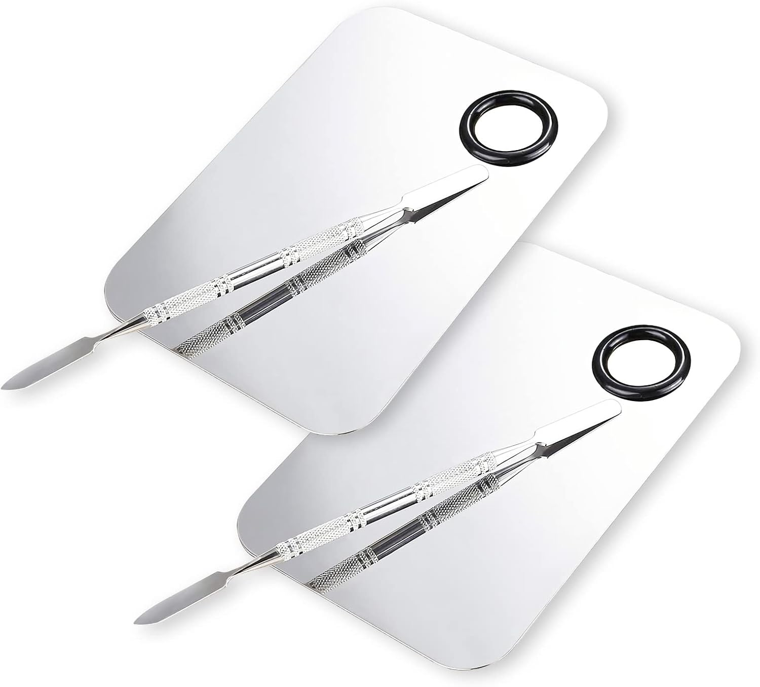 2 Pcs Makeup Mixing Palette, Upgrad Stainless Steel Metal Foundation Palette with Spatula Artist Tool for Mixing Foundation Nail-Art 5.9X3.9 In image number 6