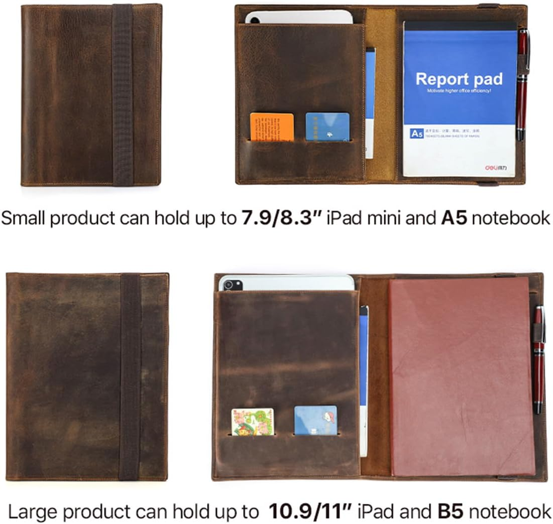 Contacts Full Grain Leather Portfolio for Men Legal Pad Padfolio Folder Binder Organizer Notebook Holder Fit 7.9" Ipad and A5 Size Document image number 1