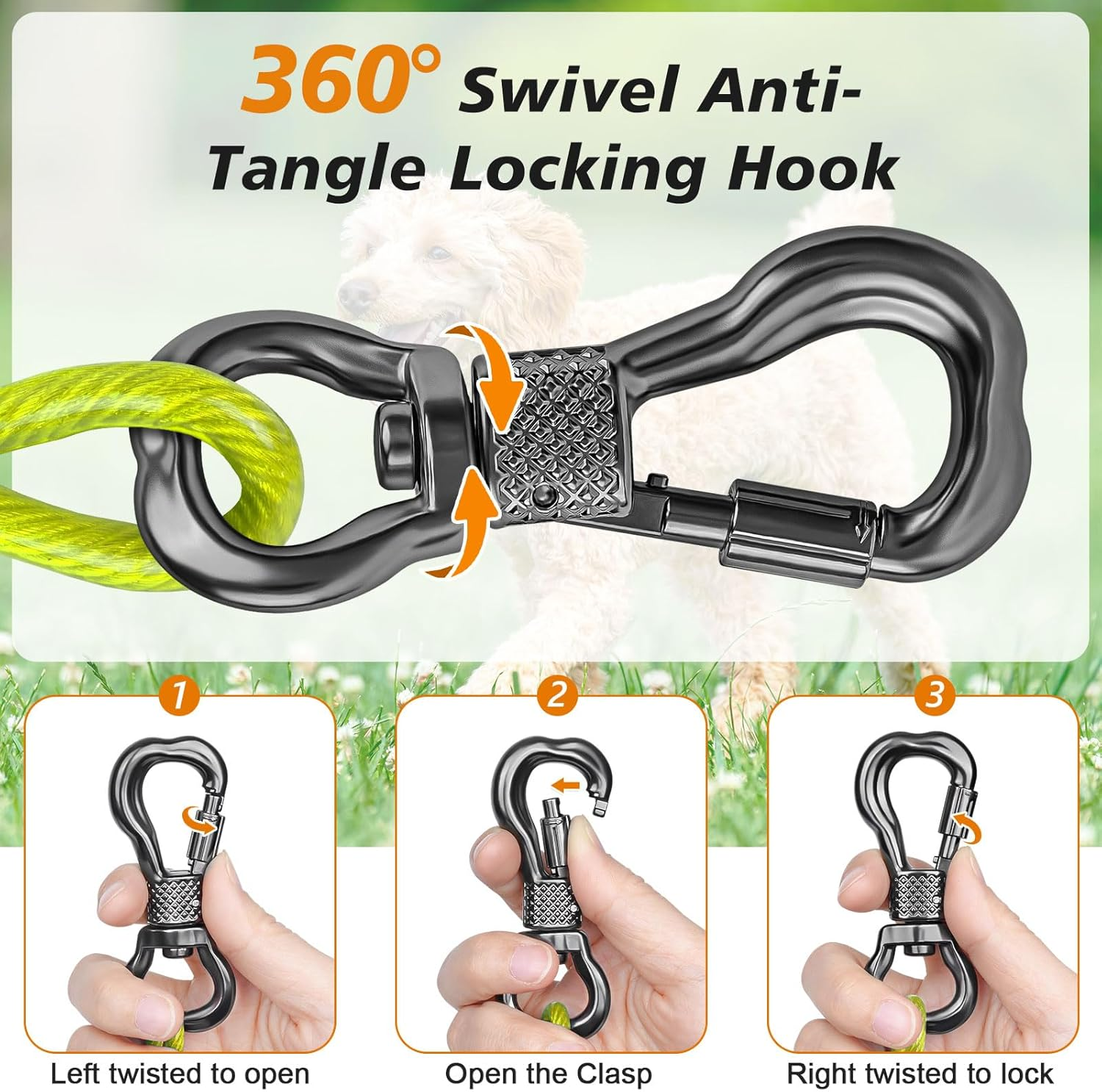 Tresbro 50 Ft Dog Tie Out Cable, Heavy Duty Dog Chains for outside with Spring Swivel Lockable Hook, Pet Runner Cable Leads for Yard Camping，Dog Line Tether for Small Medium Large Dogs up to 350 LBS image number 4