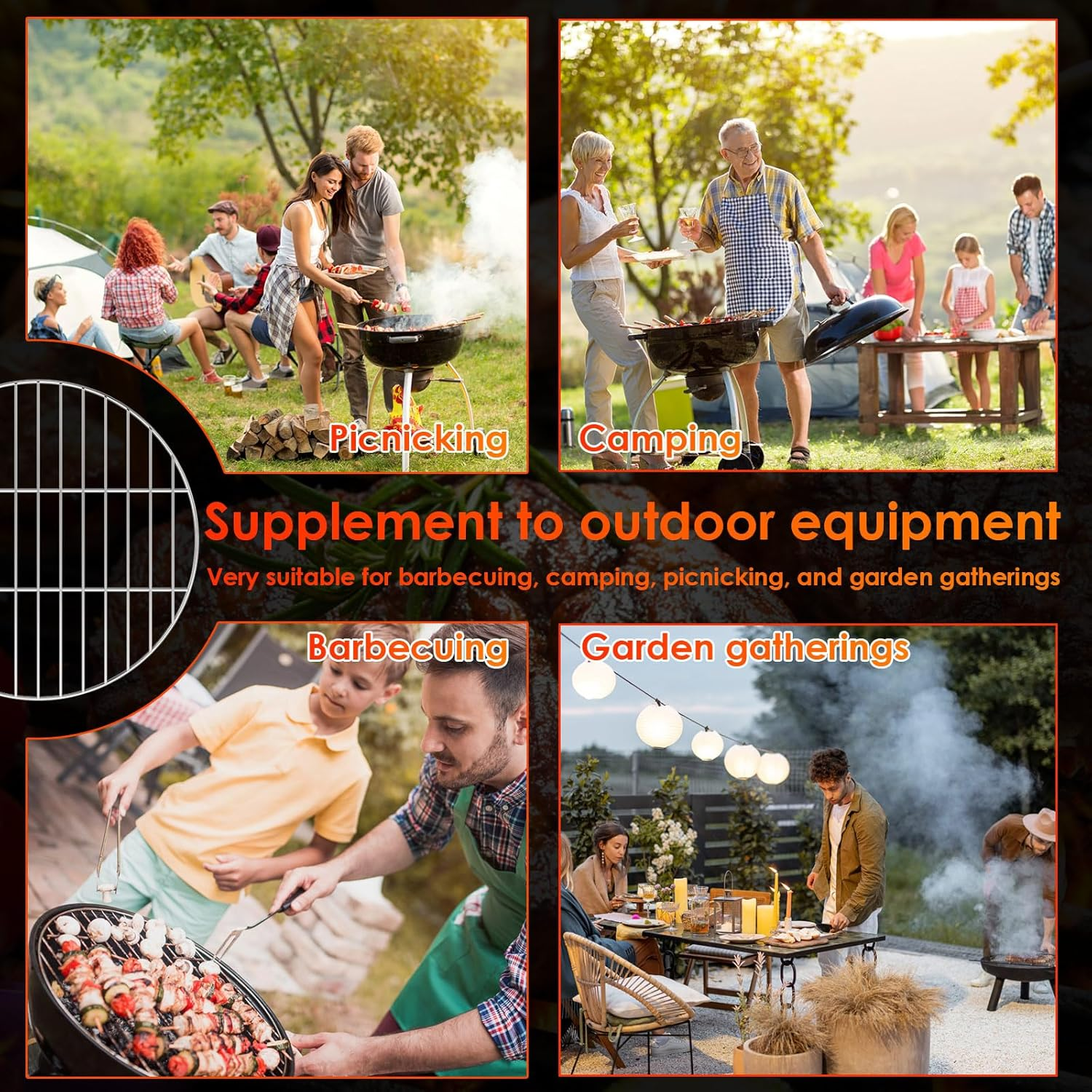 2Pcs Stainless Steel round Cooking Grate Set, 15.7''/40Cm Safe Circle Barbecue Grill Grid BBQ Grill Mesh Tray for Barbecue, Camping, Picnic