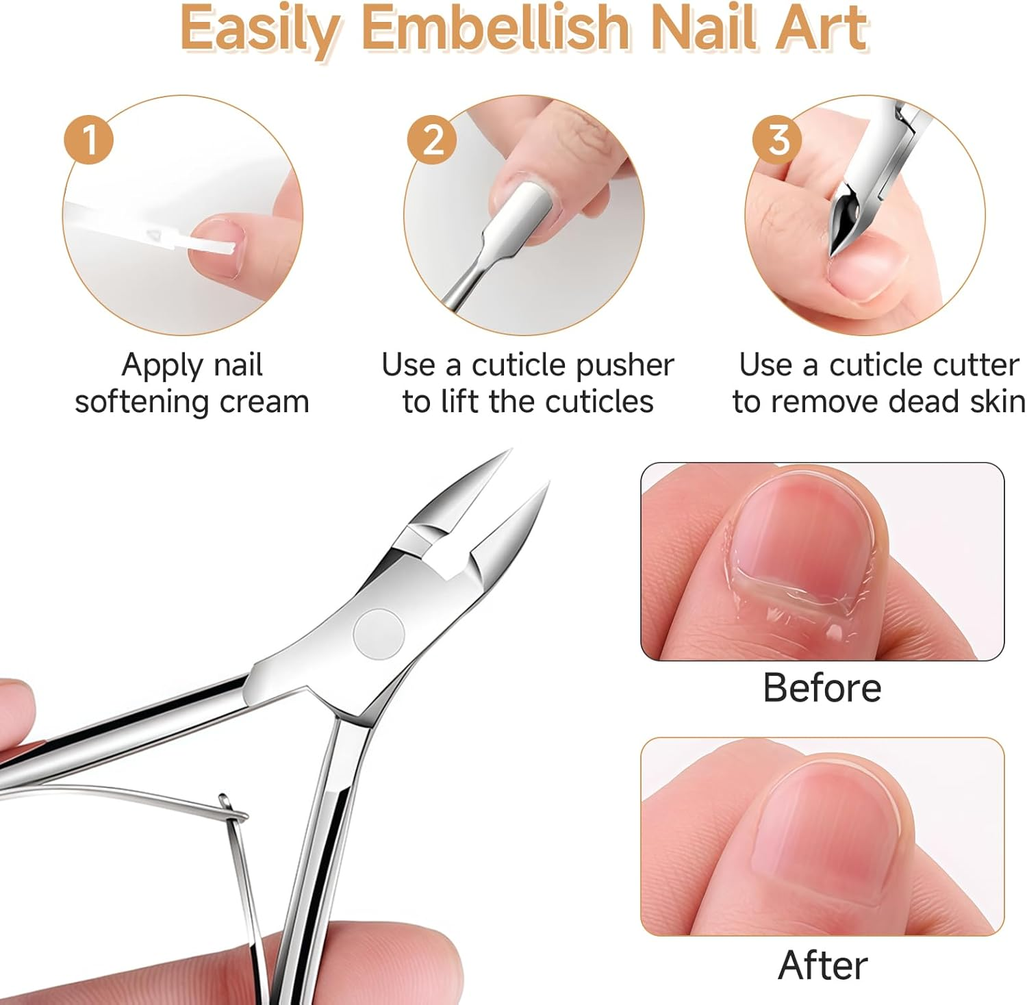 Teccfly Cuticle Trimmer with Cuticle Pusher,Stainless Steel Manicure Pedicure Tool Set,Professiona Cutter Nipper Scissor Clipper for Fingernails & Toenails​