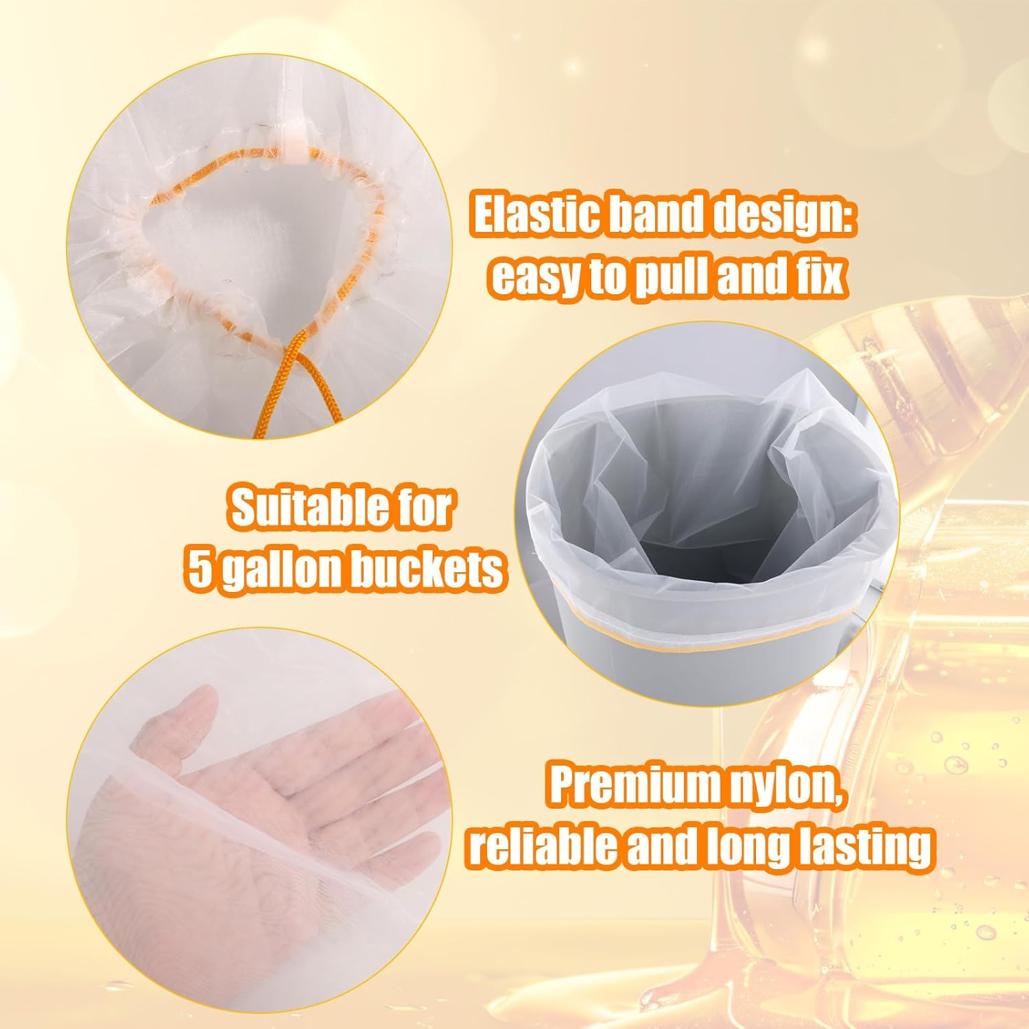 4Pcs Honey Filter Bag, 22.64X18.11 Inch Fine Mesh Nylon Strainer Bag with Adjustable Drawstring Reusable Honey Filter Cloth Nut Milk Bag Beginner Beekeeping Supplies for Farmers