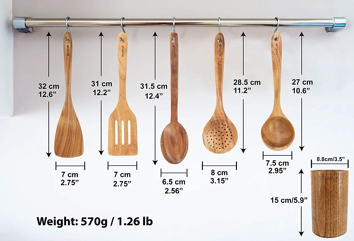 6 Pieces Acacia Wooden Cooking Utensils Set by Starblue &ndash; Non-Scratching and Durable Spatulas for Non-Stick Cookware &ndash; Eco-Friendly and Ergonomic Wooden Spatula and Spatula Holder Set