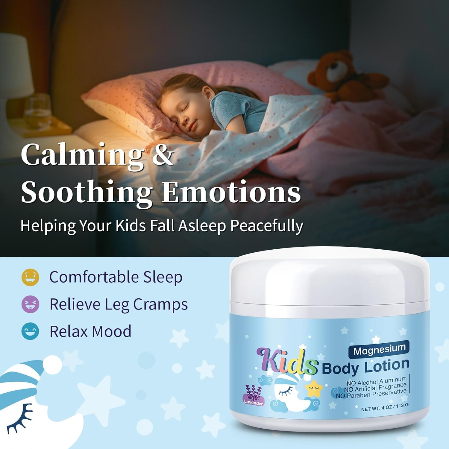 Magnesium Lotion for Kids & Babies, Bedtime Cream for Sleep, Lavender Calming Magnesium Oil Lotion for Relaxation, Apply to Feet, Legs, Body, 4 OZ. image number 6