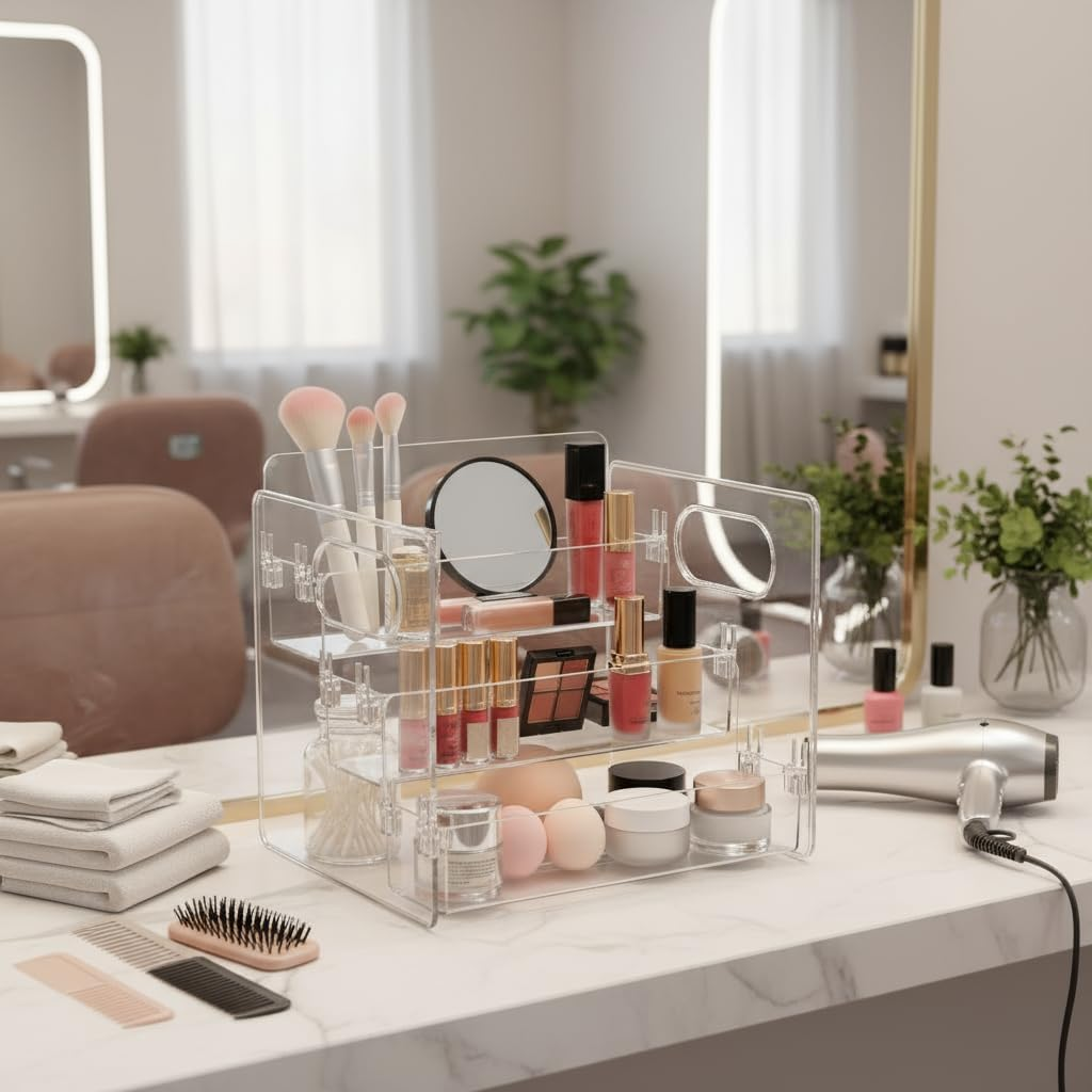 Transparent Cosmetics Storage Rack, Cosmetics Storage Display Cabinet, Suitable for Brush, Lipstick, Face Cream and Other Beauty Products Storage Solutions, Bathroom Washing Storage，Kitchen Storage image number 1