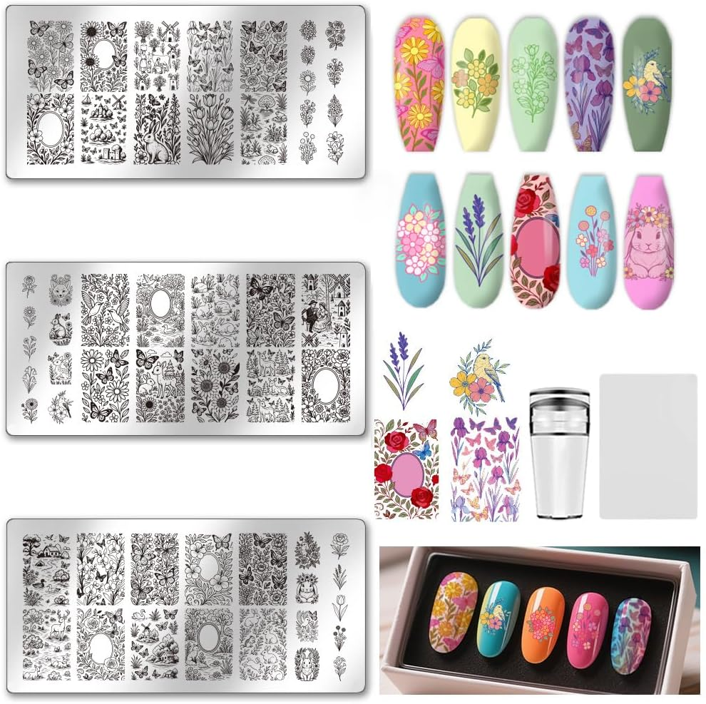 UNICRAFTALE 3Pcs Cute Dog Nail Stamp Plates Set Pets Animals Nail Stamping Plate Puppy Love Image Nails Stencils Dog Paws Design Nails Art Stamping Template with Stamp and Spacer for Lover Manicure image number 2