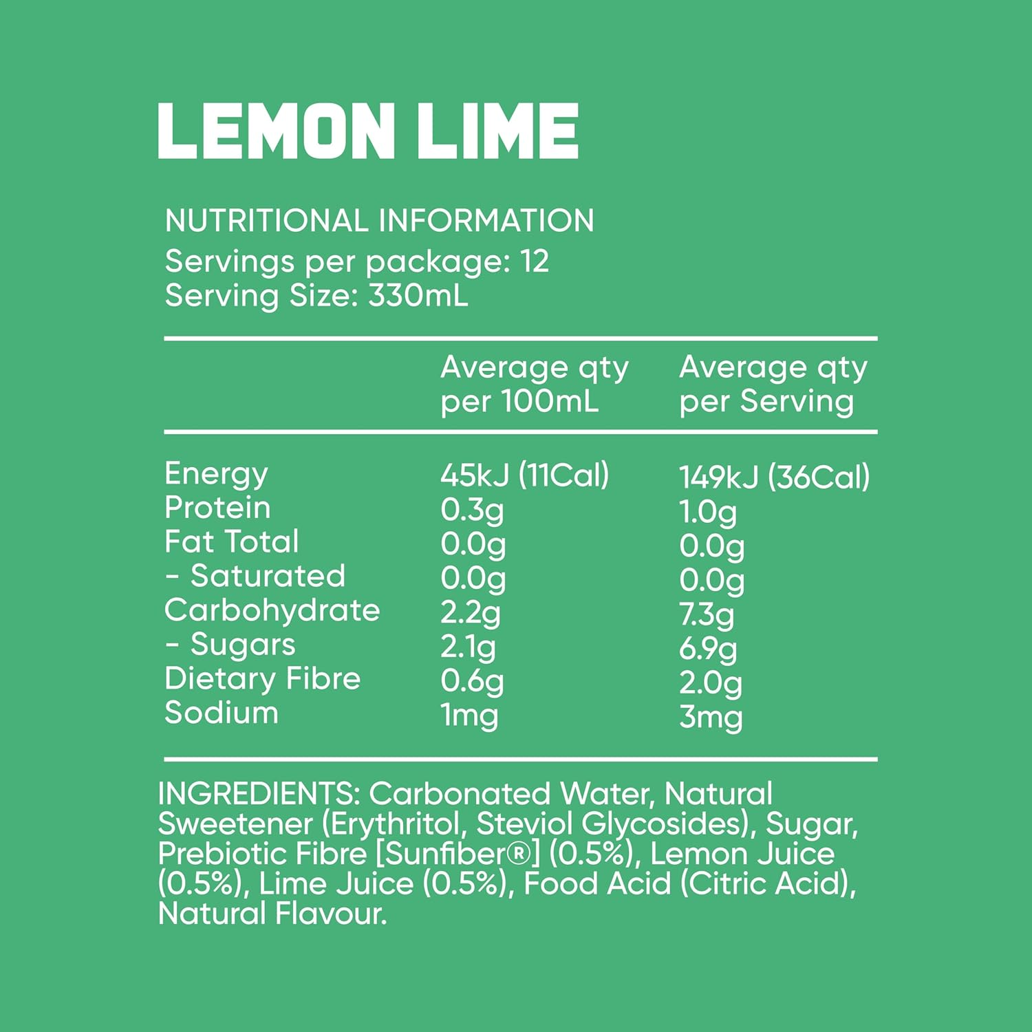 Bobby Lemon Lime Flavoured Prebiotic Soft Drink 12 Pack of 330 Ml image number 3