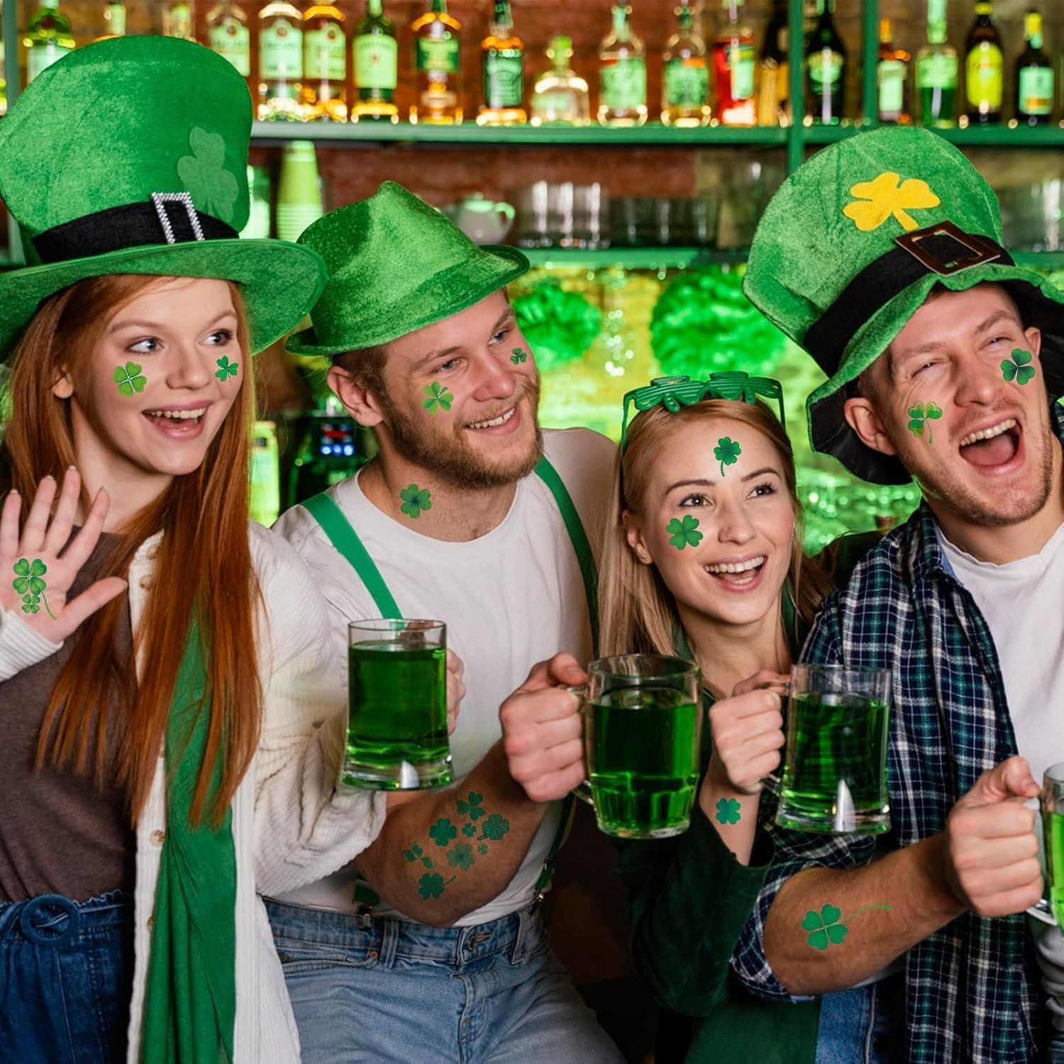 St. Patrick'S Day Shamrock Temporary Tattoos & Face Stickers, Waterproof Saint Patrick'S Day Clover Tattoos Art Make up Deco Irish Party Favors，Face Tattoos，Temporary Tattoo Stickers image number 6