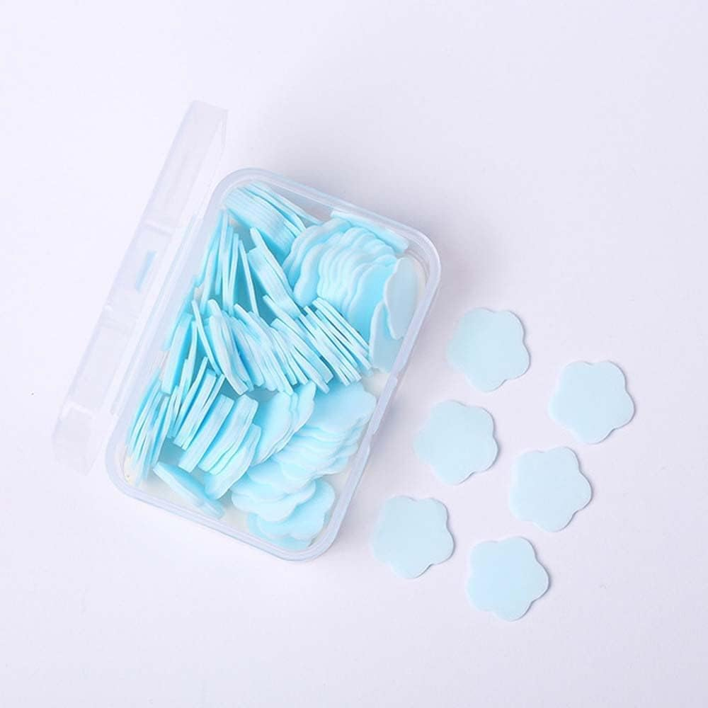 Rosojodg 100Pcs Blue Mini Portable Travel Sheets,Flower Shape Disposable Paper Soap Flakes, Cleaning Washing Hand Toiletry Paper Soap Sheets Hand Wash image number 5