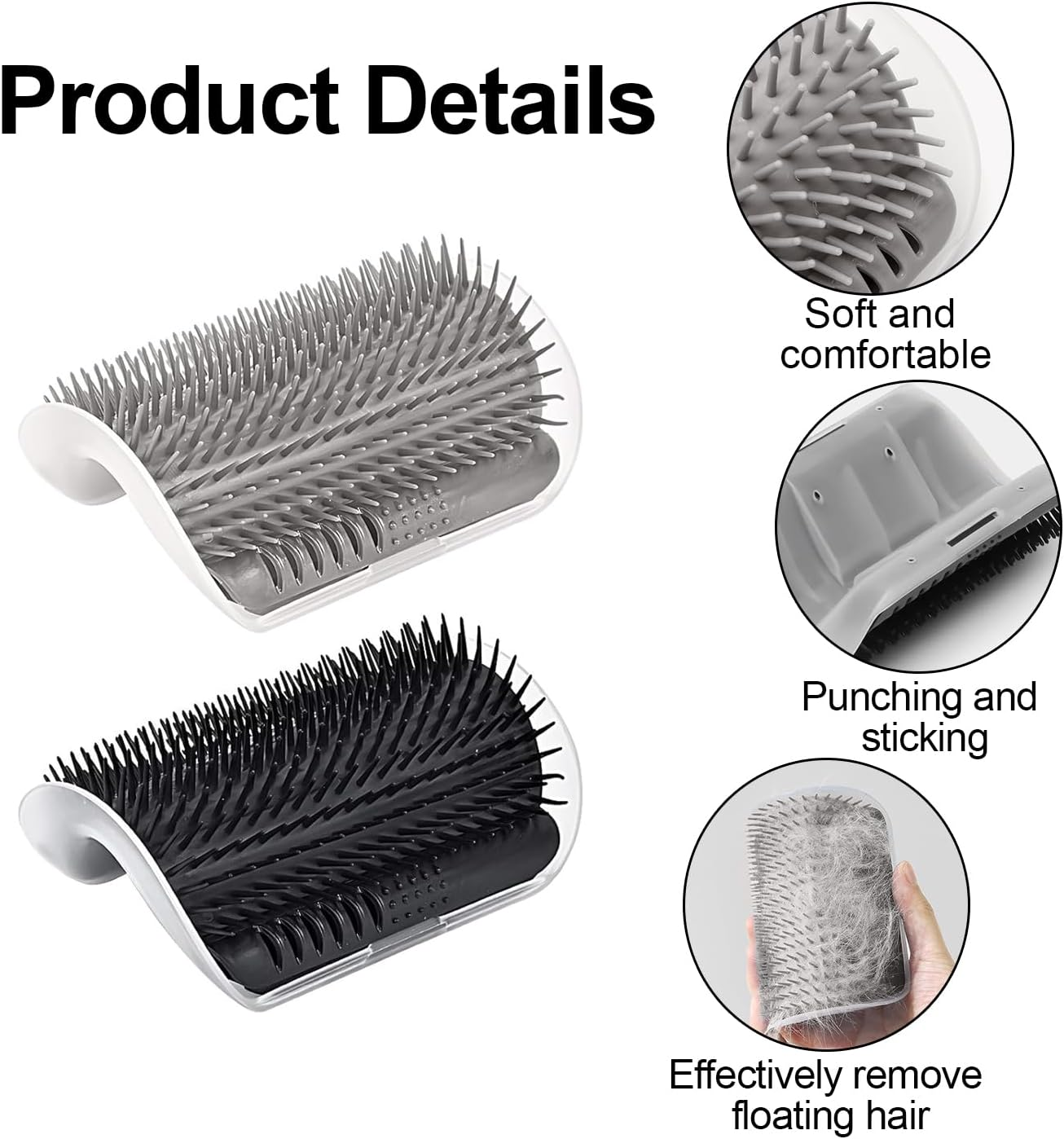 Cat Self-Groomer,Funcyboo 4-Pack Cat Corner Scratching Brush, Cat Use Soft Tentacle Massage Comb Suitable for Long-Haired Cats and Short-Haired Cats (2 Black & 2 Grey) image number 2