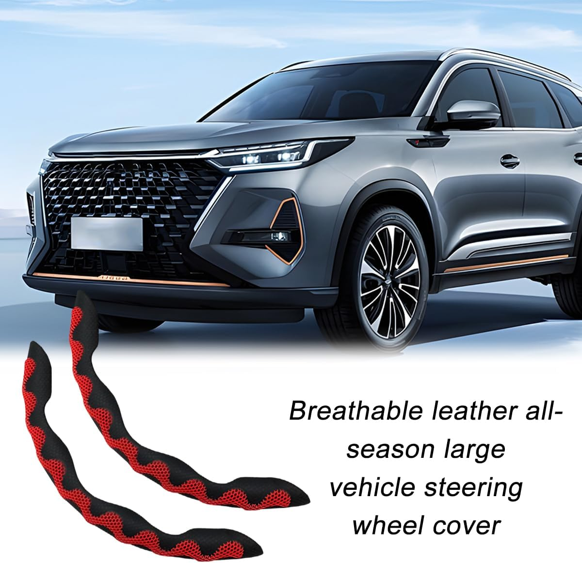 Sandfren Car Steering Wheel Cover, 2PCS Anti-Slip Segmented Snap-On Vehicle Steering Wheel Protector, Comfortable Automotive Interior Decoration Accessories, Universal for Sedan Truck SUV (Red)