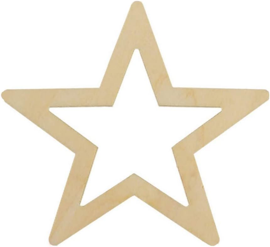 Wooden Stars Unfinished Hollow Natural Wood Slices DIY Craft Project Cutout Embellishments Wooden Hollow Star Crafts Accessories 50Mm 25PCS Home image number 5