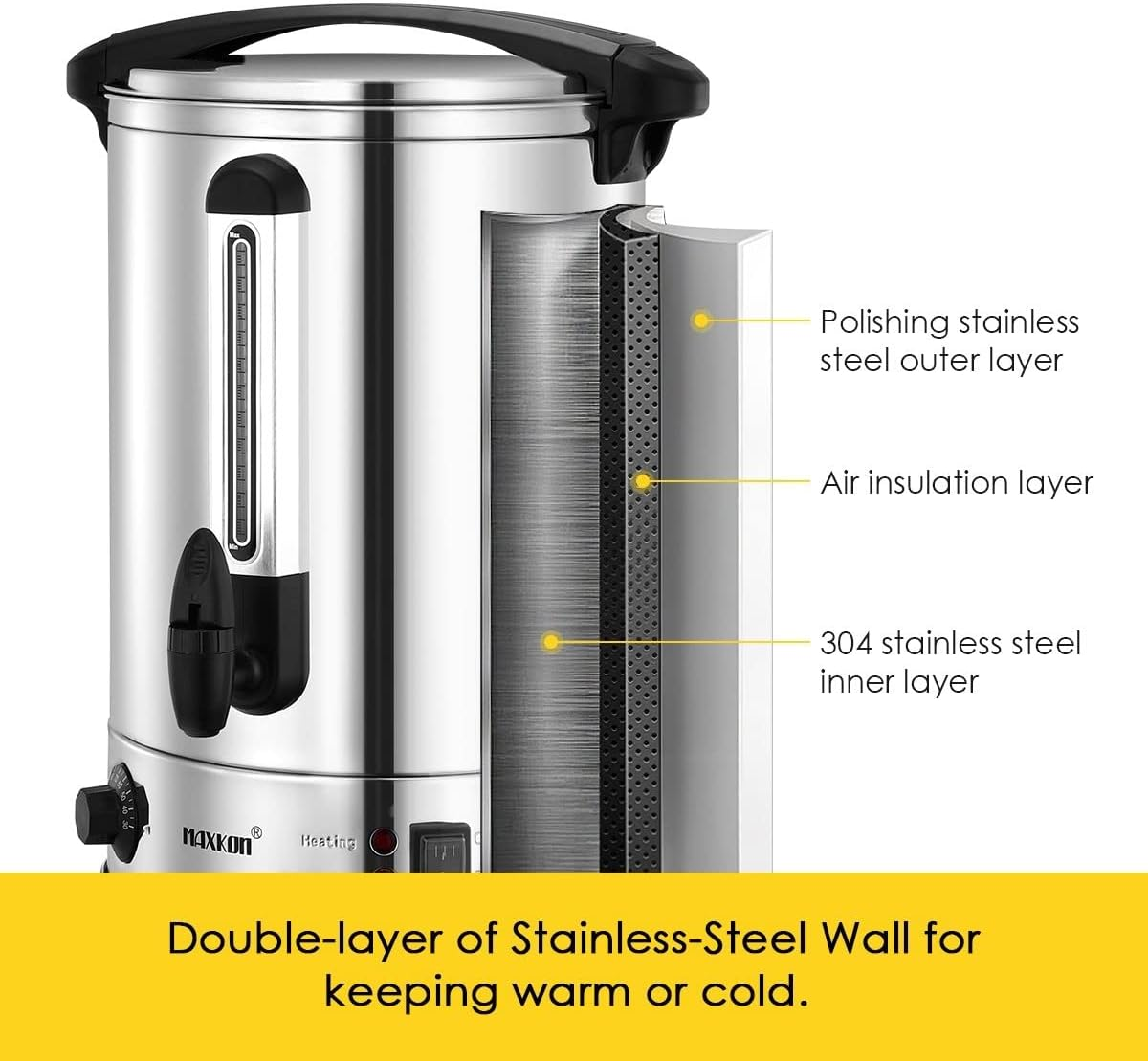 Maxkon 20L Electric Hot Water Urn by Healthy Choice | Double Layer | Stainless Steel Body | 2500Watt Power | Temperature Control | Premium Quality image number 3