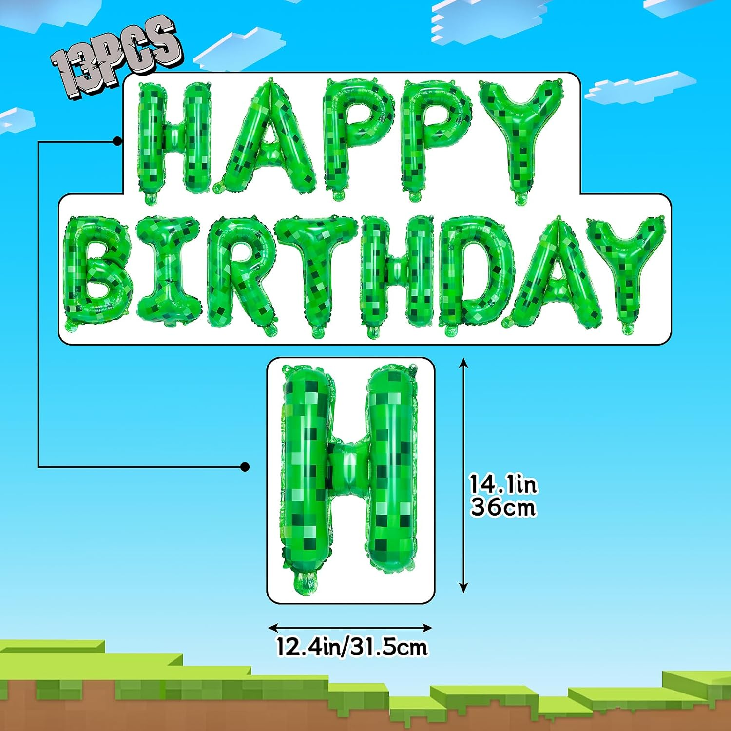 FANGBBO TNT Pixel Happy Birthday Banner Party Decorations Foil Balloons Letters Signs Blast Gaming Party Miner Supplies for Boy Girl image number 3