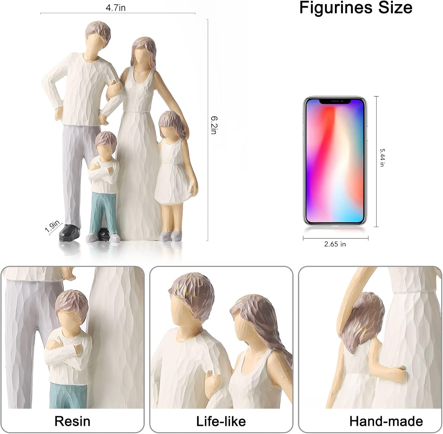 OTANG Family of 4 Figurines - Hand Painted Parents and Kids Sculpture Statues, Best Gifts for Wife, Husbands, Her, Him