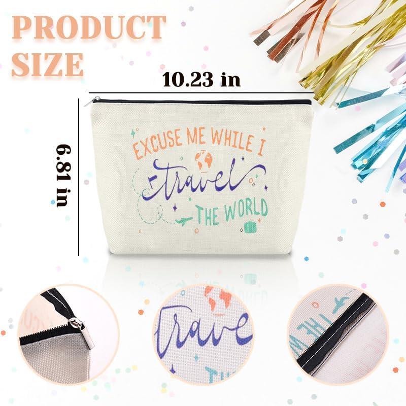 World Travel Gifts for Women Makeup Bags Birthday Christmas Xmas Gifts for Traveler Flight Attendants Friends Mom Daughter Trip Gift Excuse Me While I Travel the World Makeup Organizer Cosmetic Bag image number 4