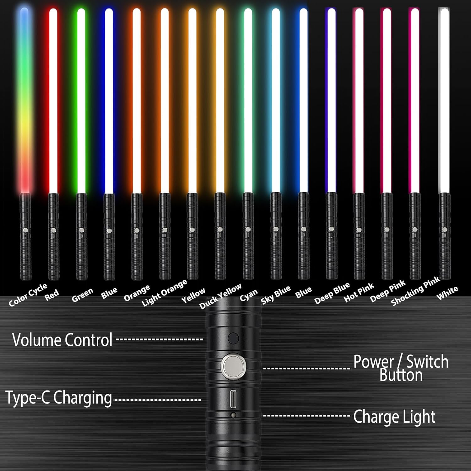 Lightsaber 2 Pack Metal Hilt Light Saber RGB 7 Colors Changeable 2 in 1 Dueling Lightsaber Rechargeable Light Sabers for Adults & Kids Halloween Cosplay (Black) image number 5