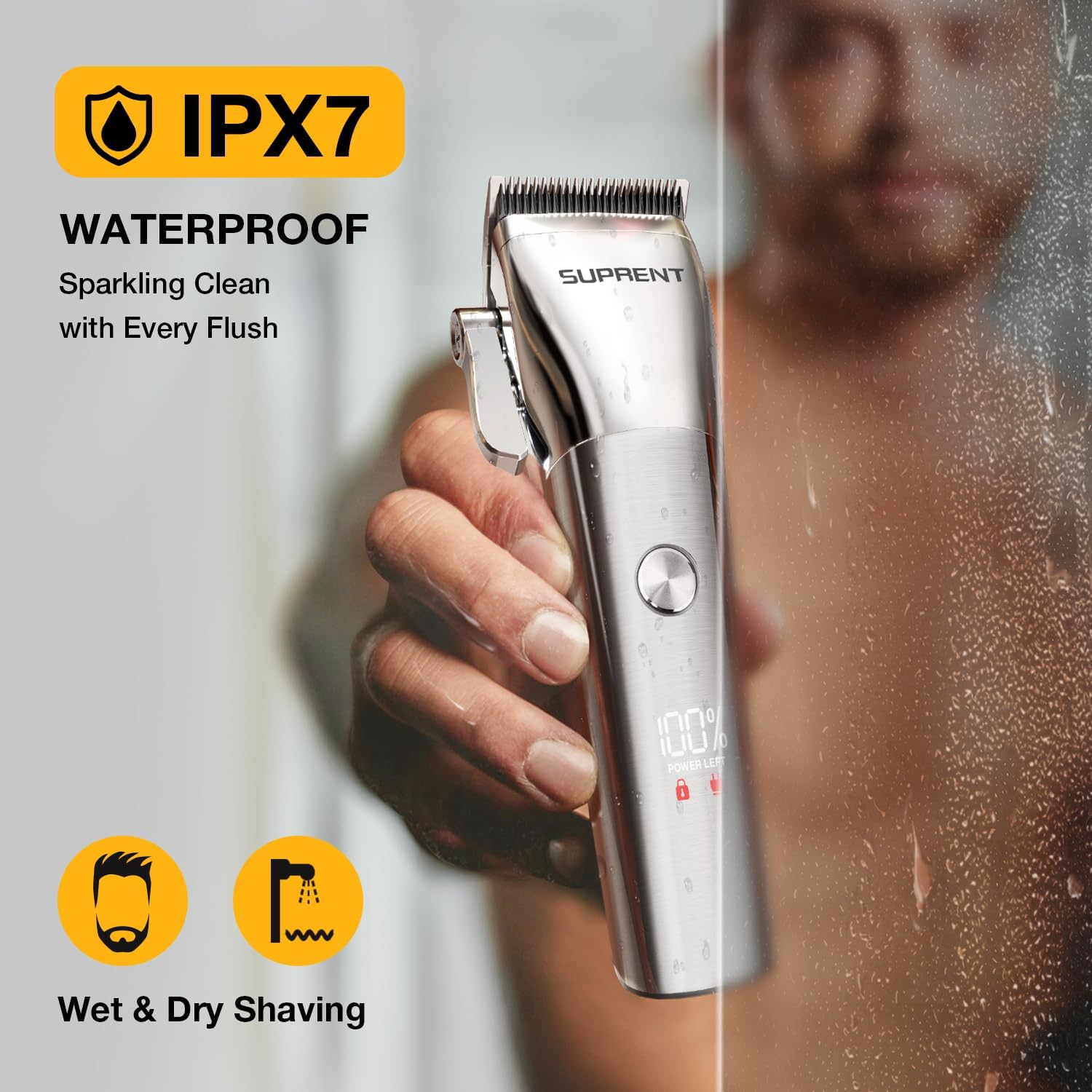 SUPRENT Hair Clippers for Men Waterproof - Professional Hair Clippers Set with T-Bladed Beard Trimmer Type-C Rechargeable, Cordless Clippers and Trimmers Set for Barbers image number 4