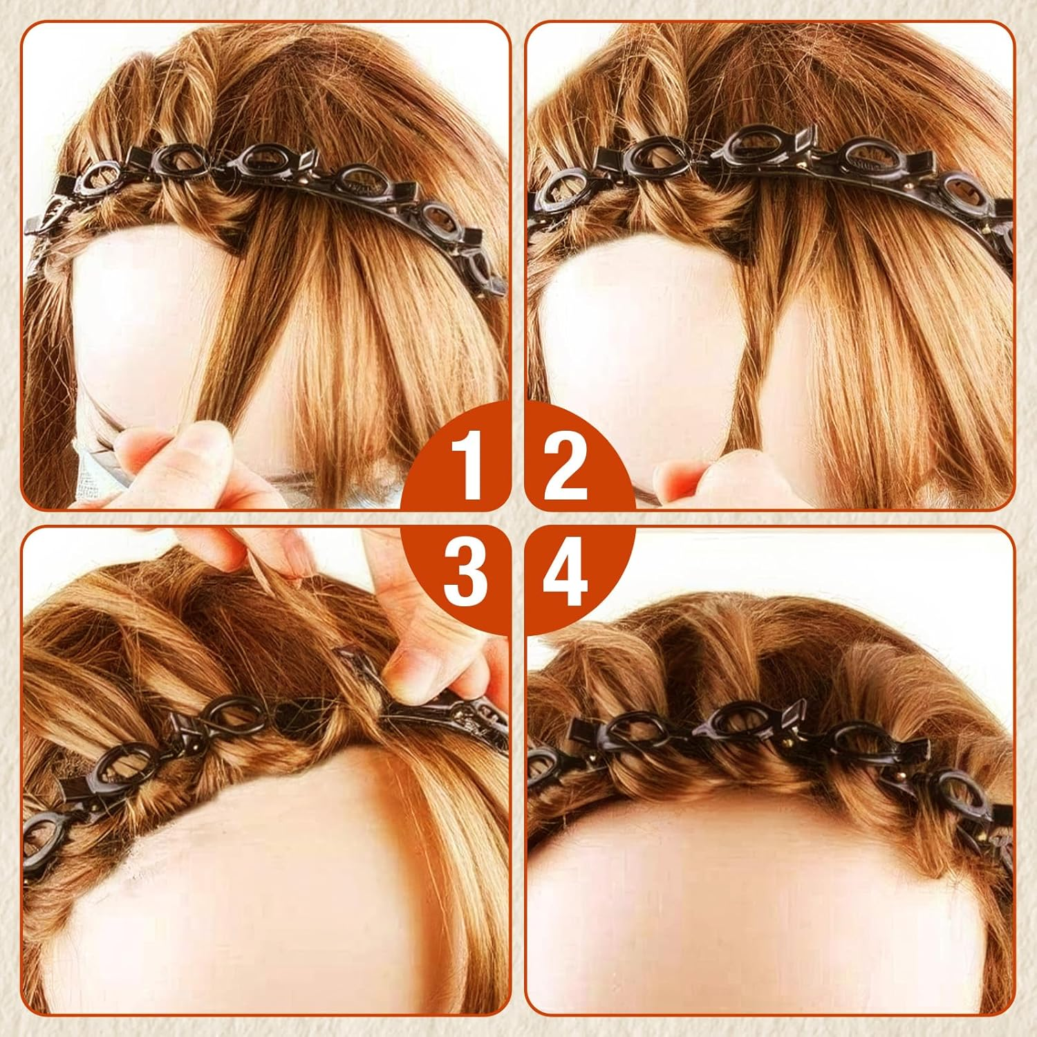 WATUNID Set of 2 Headband with Clips, 8 Pieces Colour Hair Pins, Headband Girls with Clips, Double Layer Hairstyle Aid for Girls Women, Hair Holder, Hair Accessories, Hair Band (Black and Red) image number 2