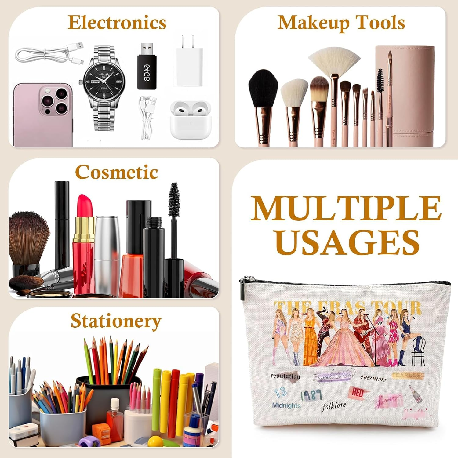 Music Lover Makeup Bag, Singer Tour Fans Gifts Cosmetic Bag, Fans Portable Makeup Bag for Women and Girls Travel Gym Home Organization，For Women Sister Mum Music Lover Singer Fans（Yellow）, Yellow image number 2