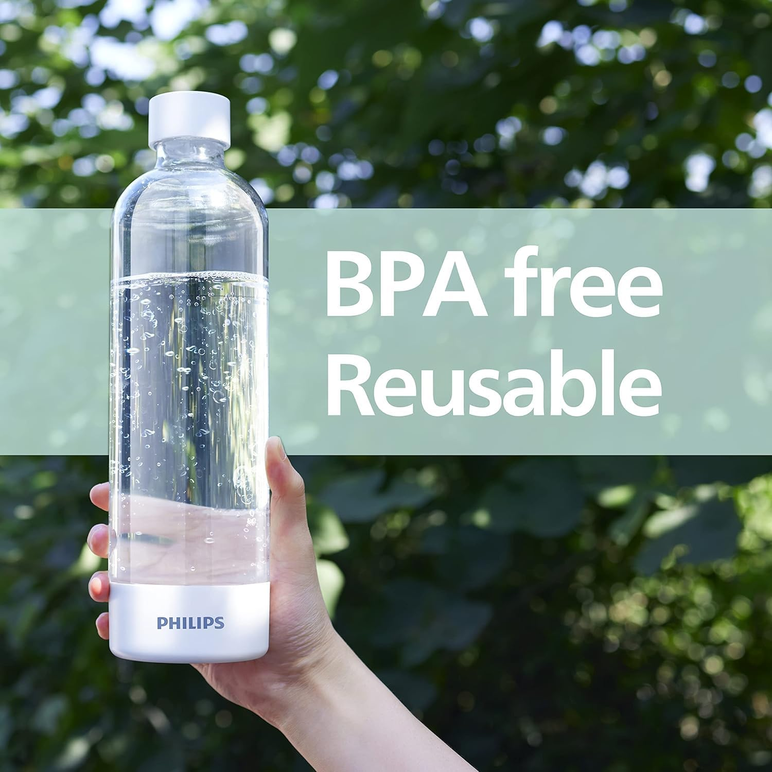 PHILIPS Carbonating Bottles, 1L Twin Pack Reusable PET Sparkling Water Bottles Compatible Sparkling Water Maker, 2 Pack, Black - Blue image number 7