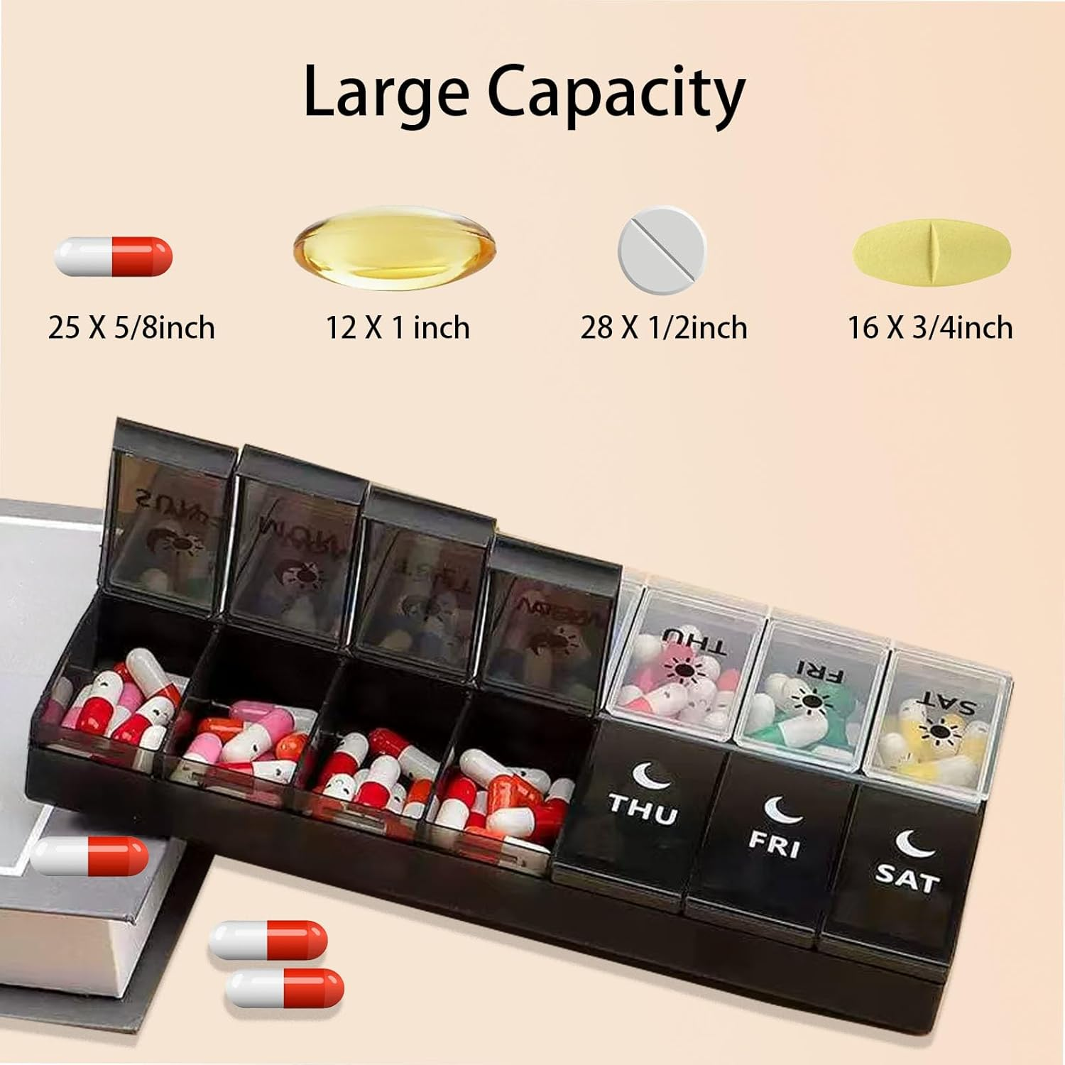 7-Day Pill Organizer with AM/PM Reminders | 14 Compartments Bpa-Free Weekly Pill Case for Fish Oil, Vitamins & Supplements | Leakproof, Travel-Size Medication Box (Dustproof & Drop-Resistant) image number 5