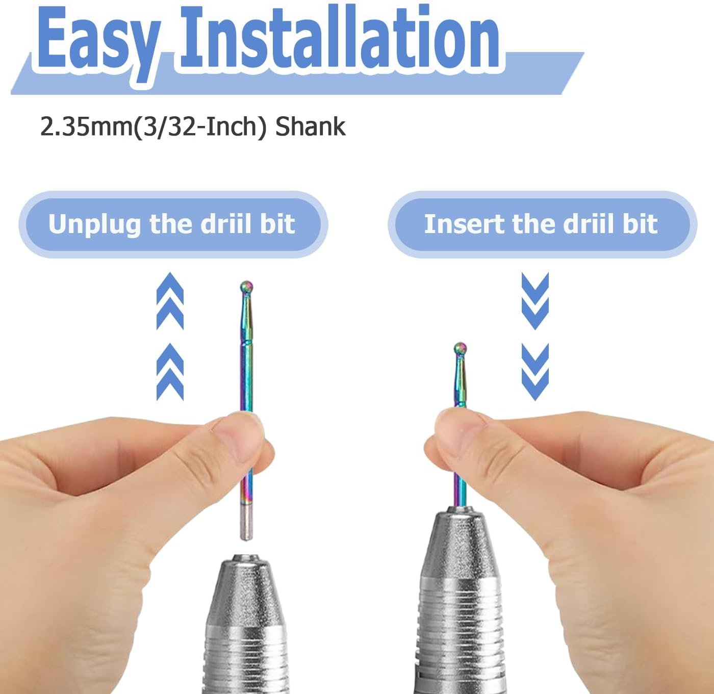 Bestgle Nail Drill Bits Set 10 Pcs Tungsten Carbide Nail File Bits and 75 Pcs Nail Sanding Bands with 1 Pc Mandrel Bit Gel Acrylic Nails Cuticle Remove Bits Electric Rotary Burrs for Nail Manicure Pedicure image number 3