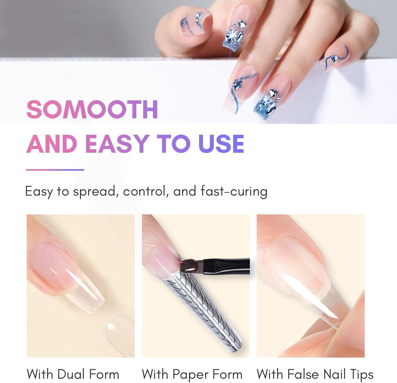 Makartt Poly Nail Gel Set Clear Nude Pink 2Pcs 50ML Gel Builder for Extension Natural-Looking Nail Strengthener 3D Diy Hard Gel Manicures Home Salon image number 6