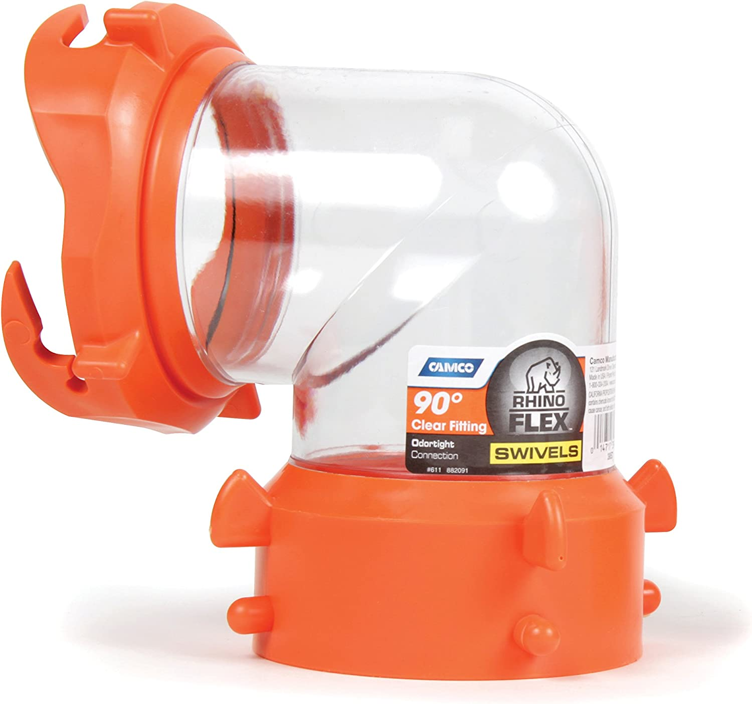 Camco Rhinoflex Clear 45 Degree RV Sewer Hose Swivel Fitting- Allows You to See When Tank Is Empty, Odor Protection; Durable and Secure Connection (39847)