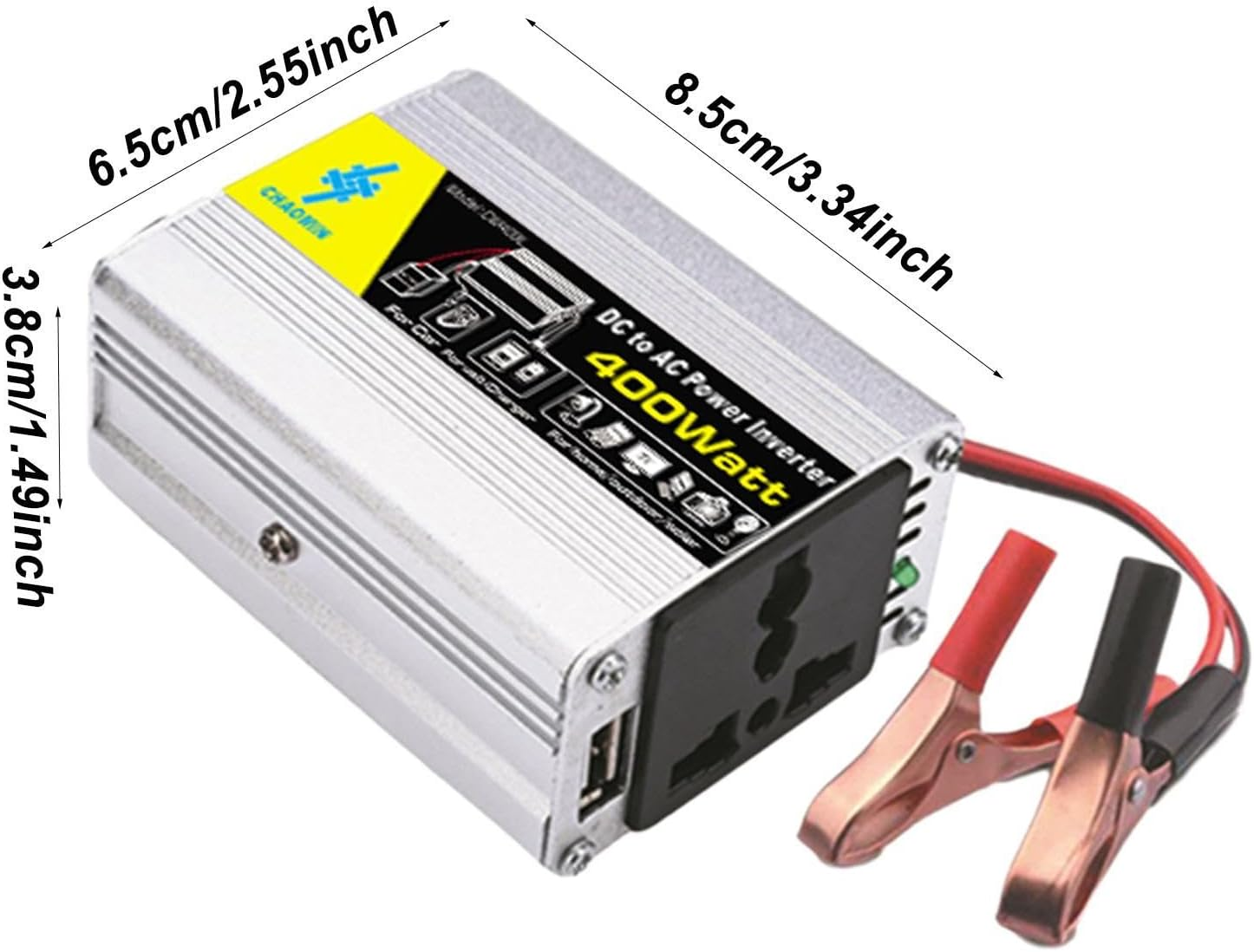 Inverter Pure Sine Waves - 400W Power Inverter, 12V Dc to 220V Ac Car Converter | Solar Inverter with 2 Battery Clips, Battery Clips for Car Truck Home Vehicles Rv Camping off Grid image number 1