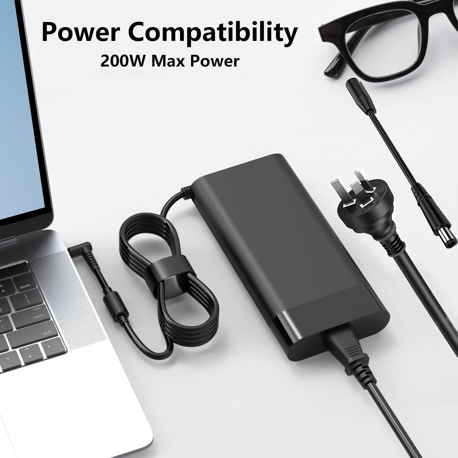 200W Laptop Charger AC Adapter 19.5V 10.3A for HP Pavilion Gaming 15 16 17, HP Dock G5 Omen 15 17, HP Zbook G3 G4 G5 G6 G7 G8 15 15T 17 17T,Tpn-Ca03 TPN-DA10 ADP-200HB B Notebook Power Supply Cord image number 5