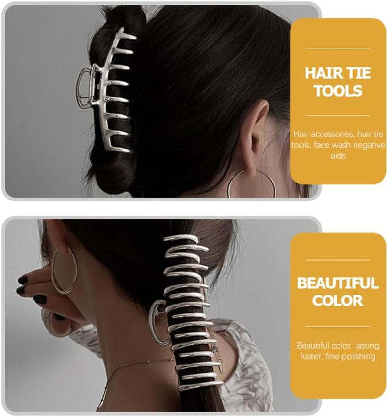 Healvian Grip Hair Clip Silver Hair Clips Large Hair Clips Claw Clips for Girls French Hair Claws Key Ring Comb Hair Updo Silver Alloy image number 1