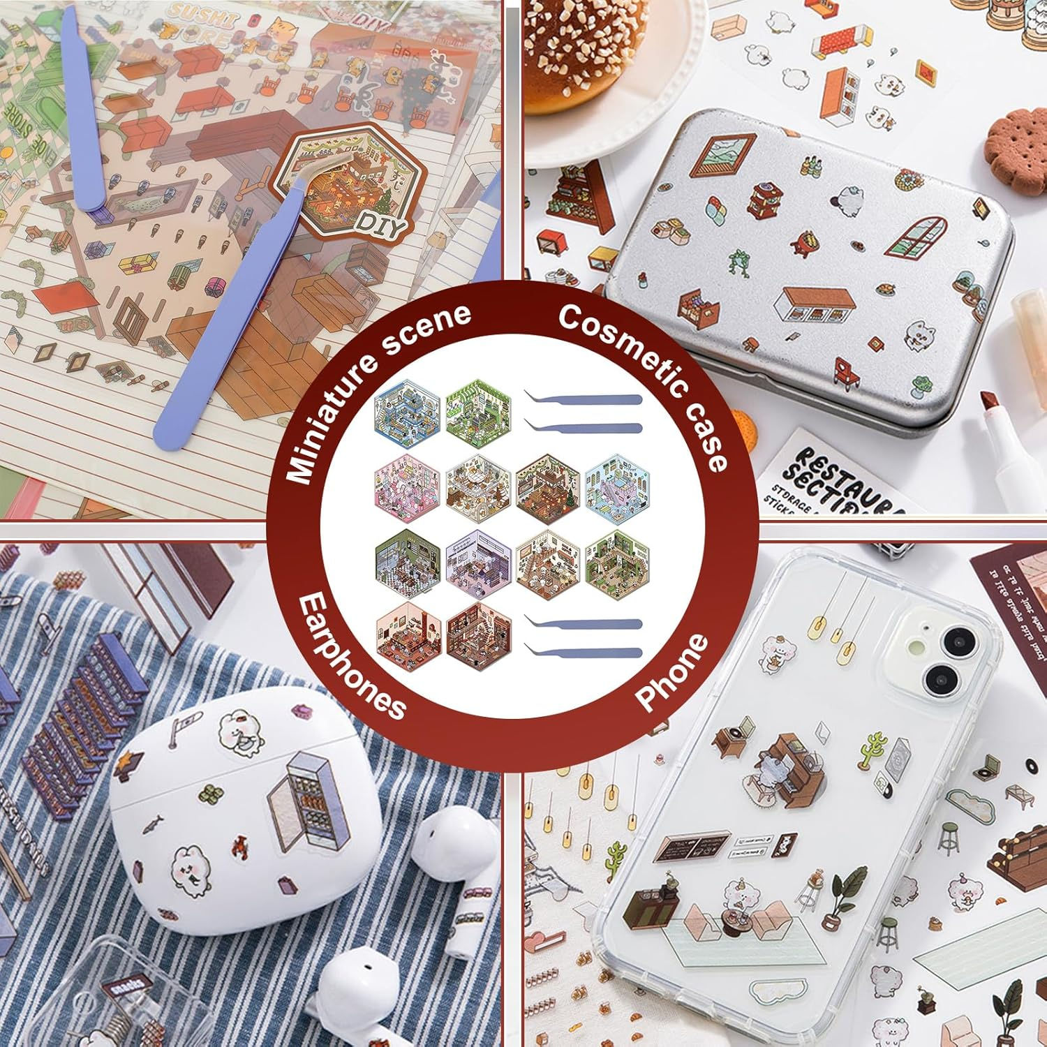 DIY 3D House Stickers, 12 Sets Miniature Scene Stickers 3D Cute Versatile Little Home House Scene Stickers Reusable Cartoon Scene Stickers Safe Fun Scene Stickers for Crafts (Style A) image number 5