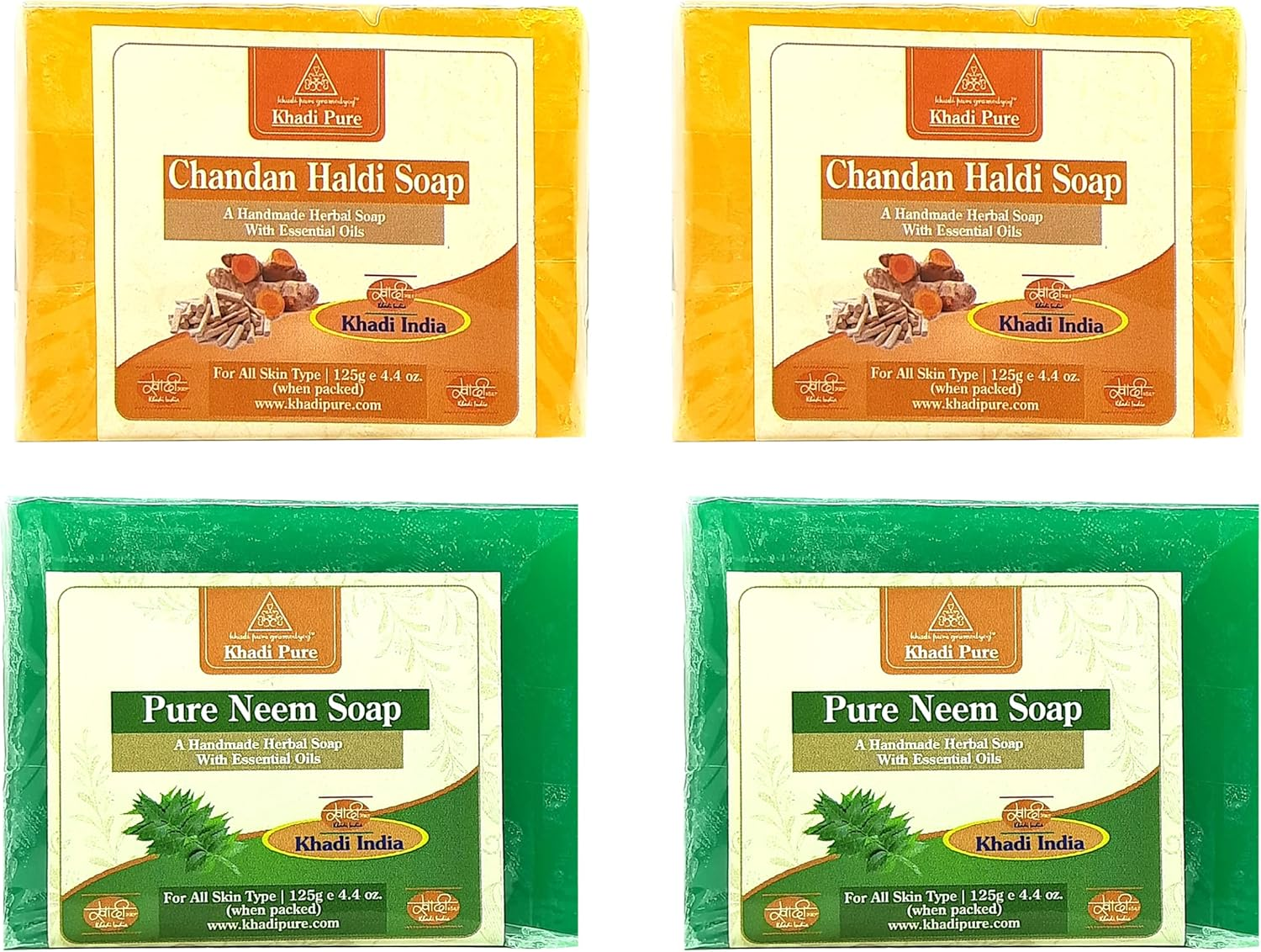 Khadi Pure Chandan Haldi & Neem Soap, 125 Ml (Pack of 4)