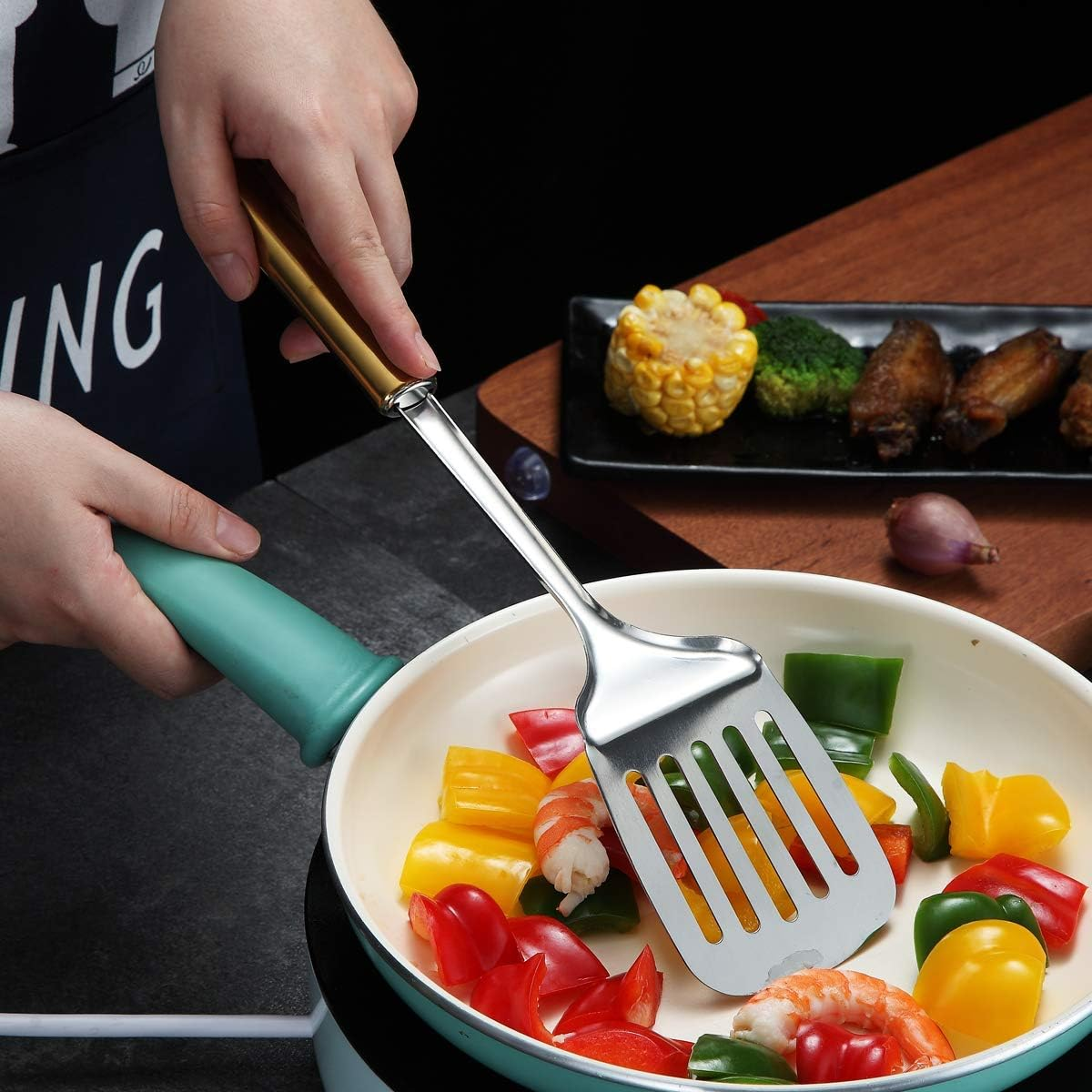 Berglander Spatula, Stainless Steel Gold Handle Slotted Turner, Golden Handle Spatulas with Titanium Plating, Kitchen Spatula for Cooking, Barbeque Turner, Spatulas for BBQ (Gold Handle) image number 6