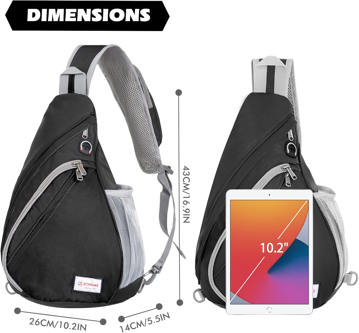 ZOMAKE Sling Bag,Crossbody Backpack - Lightweight Chest Shoulder Bag for Travel Hiking Sport,Waterproof Sling Daypack for Men & Women image number 1