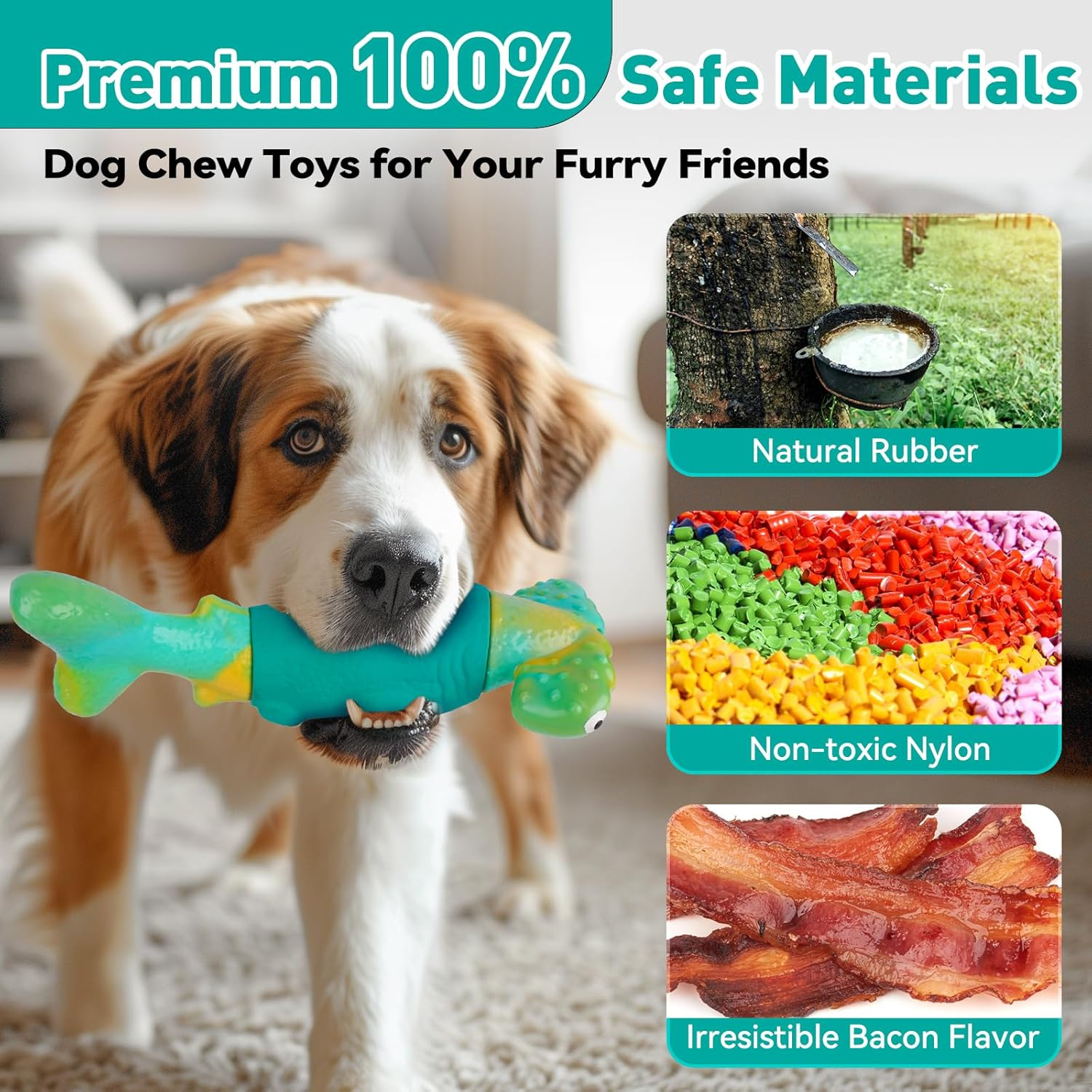 BIKIISEN Dog Toys for Aggressive Chewers, Interactive Dog Chew Toys for Large Dogs, Indestructible Squeaky Toys to Keep Them Busy, Tough Toys for Medium/Large Breed (Green) image number 4