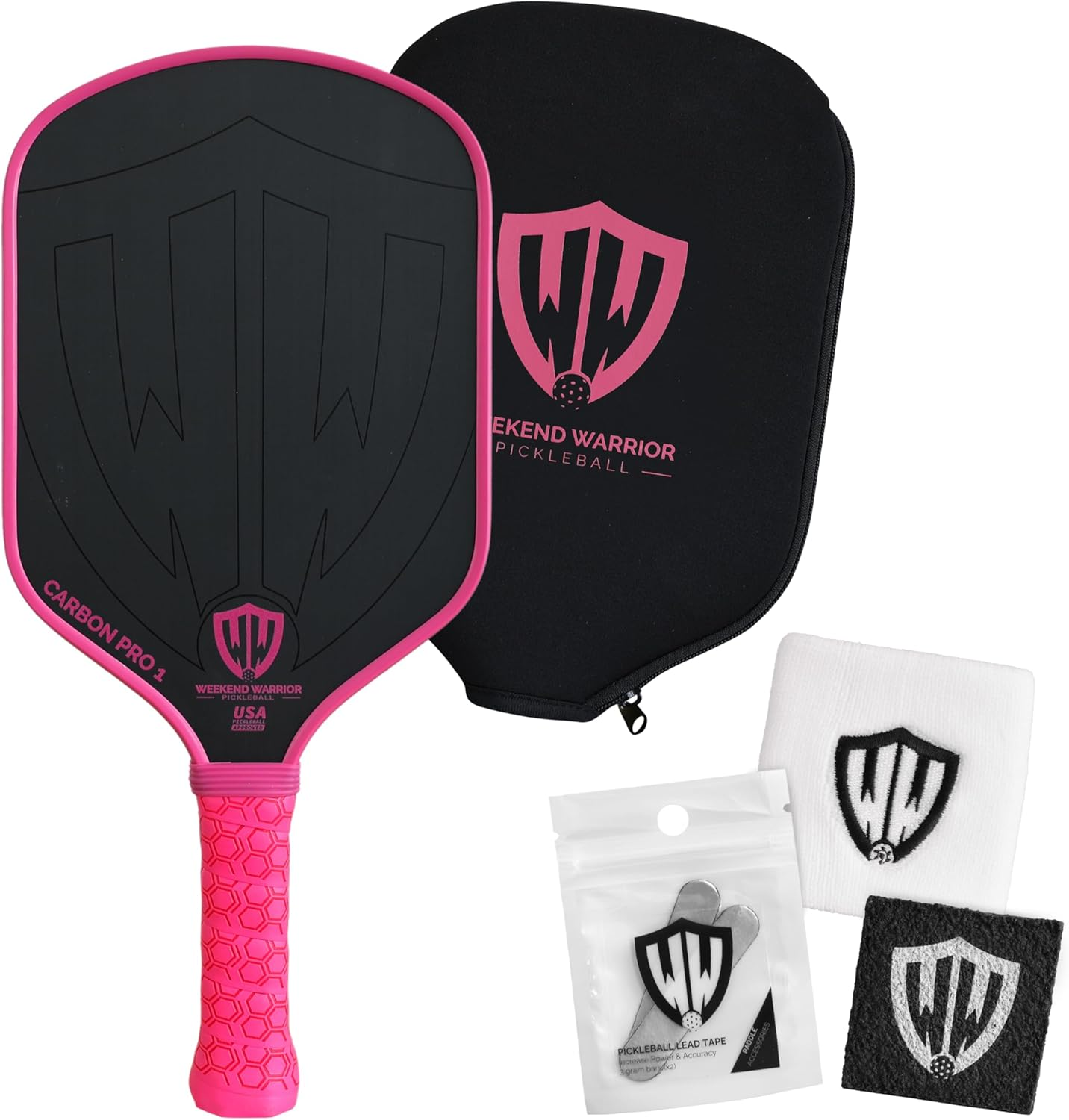 Paddle - USAPA Approved - T700 Carbon Fiber for Ultimate Spin - Elongated Handle and Shape for Power - Paddle Cover, Paddle Eraser, Lead Tape, Sweatband Included