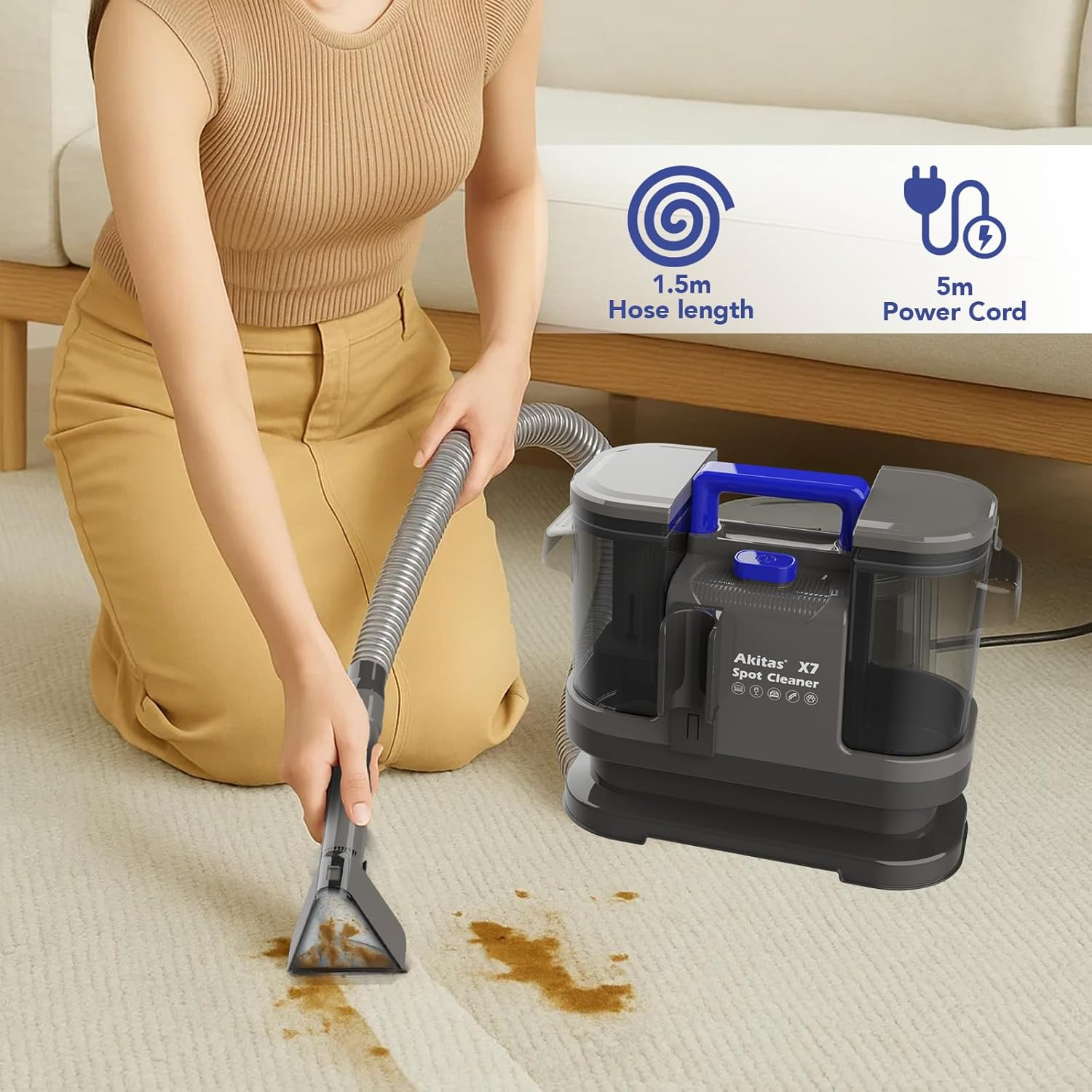 Akitas X7 Spot Cleaner Carpet Washer Remove Spills and Stains from Carpets, Stairs, Upholstery Portable and Compact