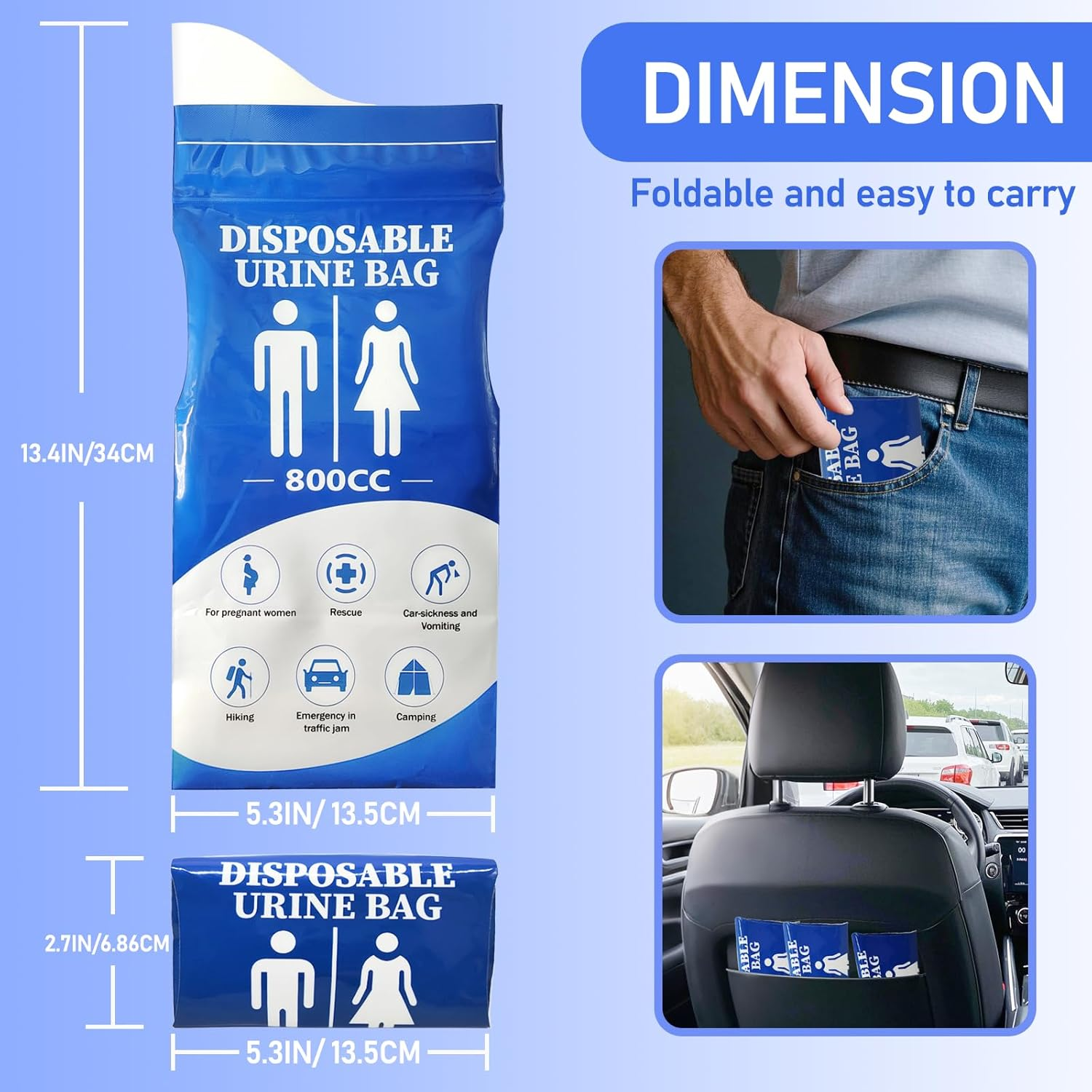 Disposable Urine Bag, 12 PCS 800Ml Travel Pee Bags, Emergency Urine Bags, Travel Johns Disposable Urinals, Vomit Bags for Travel, Portable Female Urinal, for Men Women Kids Children Patient Old People image number 4